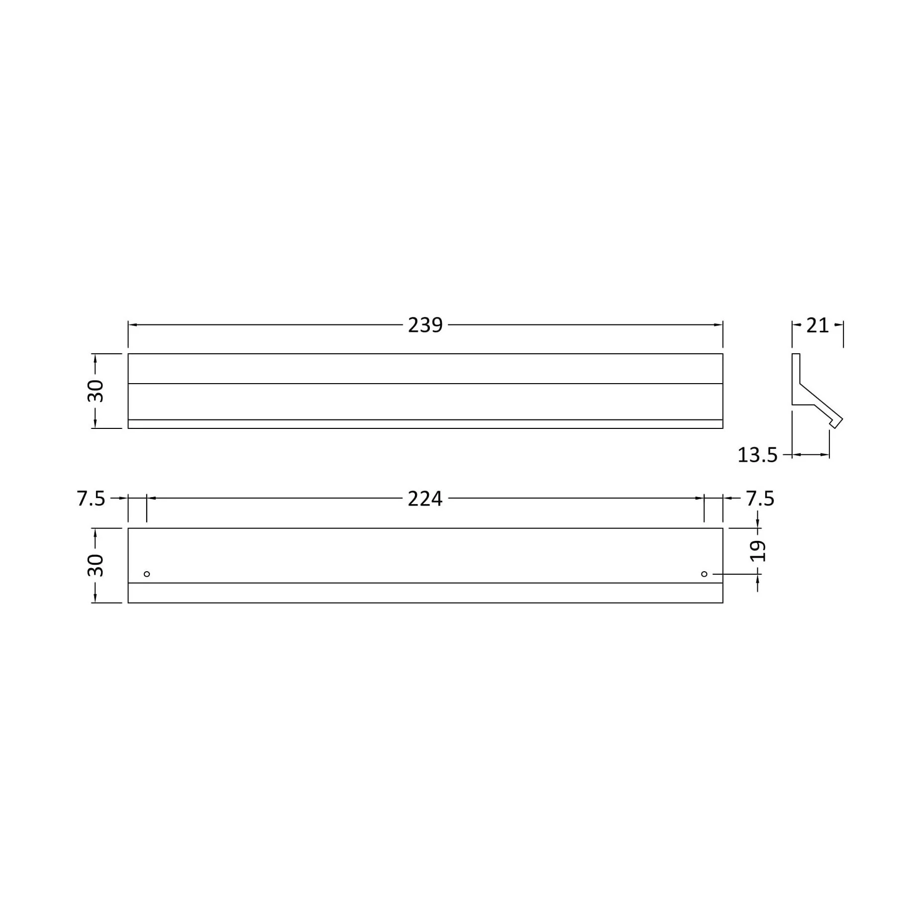 Finger Pull Handle, 239mm (224mm Centres) - Matt Black - Image 2