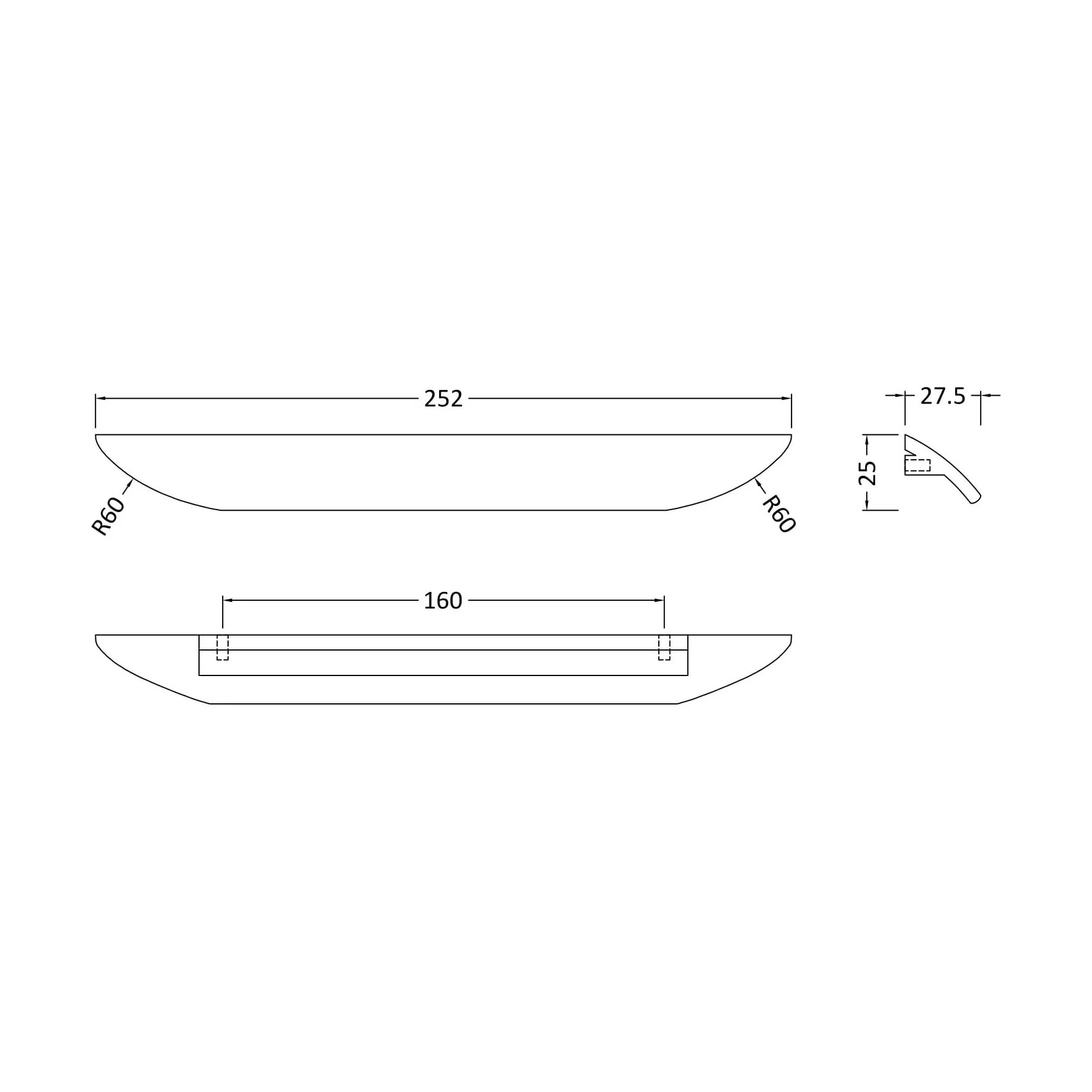 Finger Pull Handle, 252mm (160mm Centres) - Matt Black - Image 2