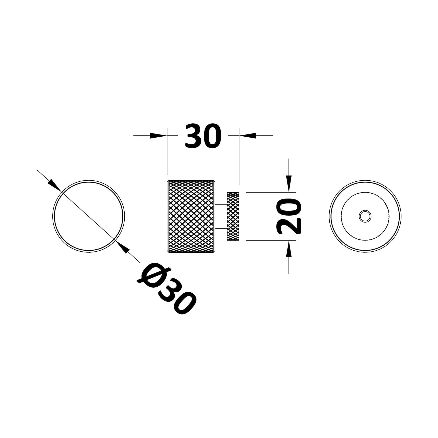Knurled Indented Round Knob, 30mm - Matt Black - Image 2