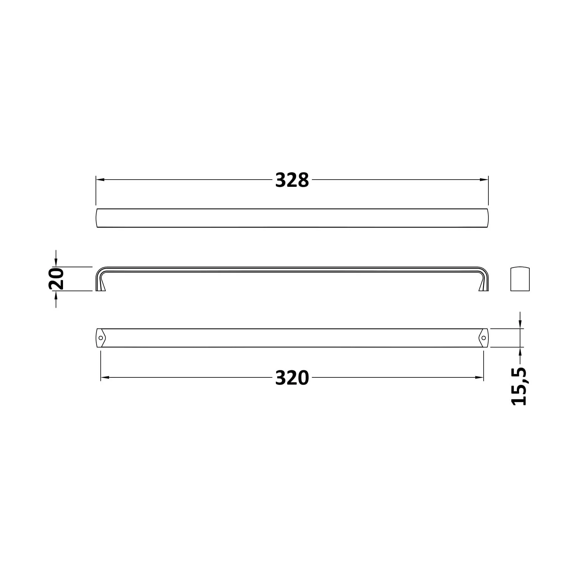 Thin D Shape Furniture Handle 328 x 16 x 20mm - Brushed Brass - Image 2