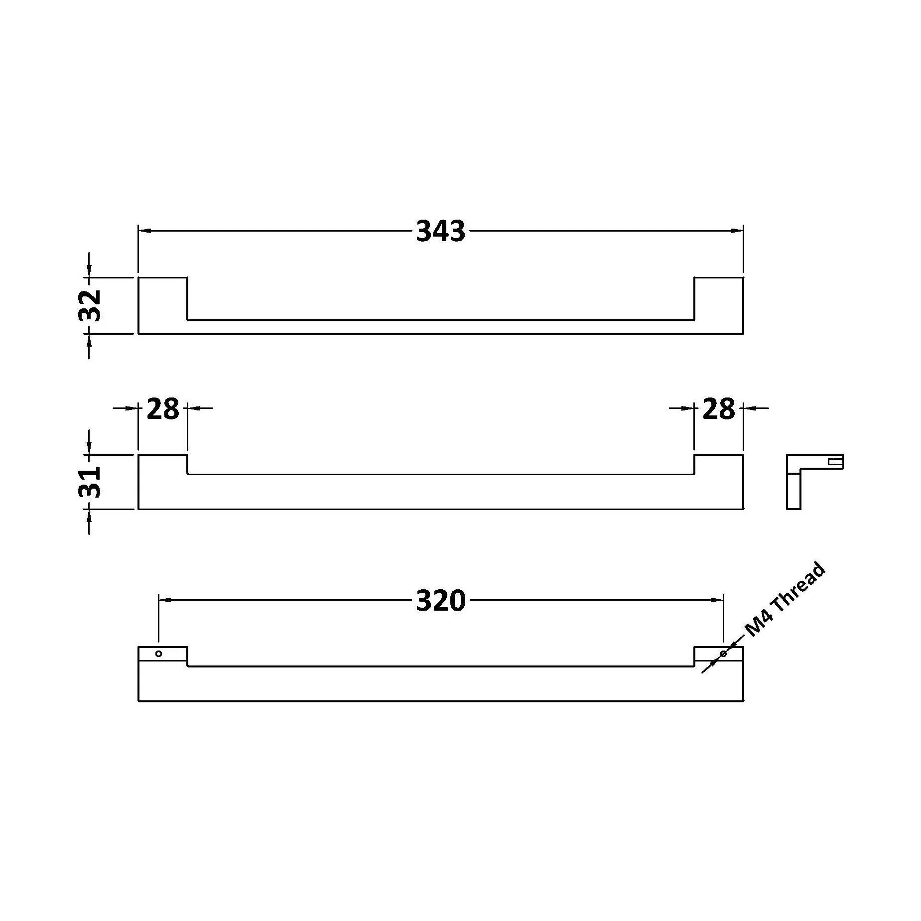 Square Drop Handle, 343mm (320mm Centres) - Chrome - Image 2