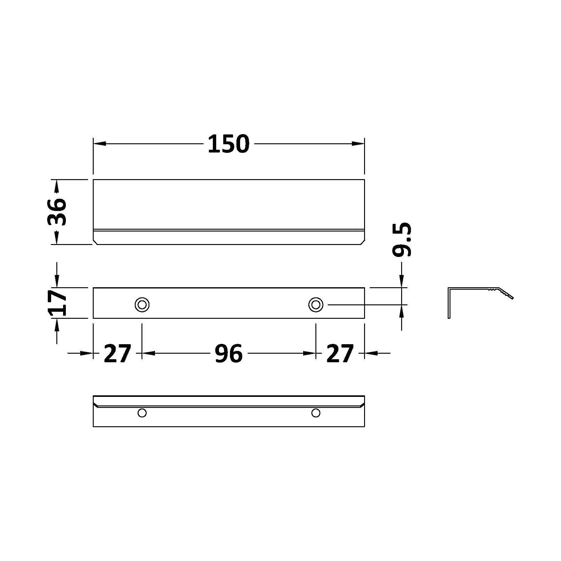 Finger Pull Handle, 150mm (96mm Centres) - Brushed Brass - Image 2