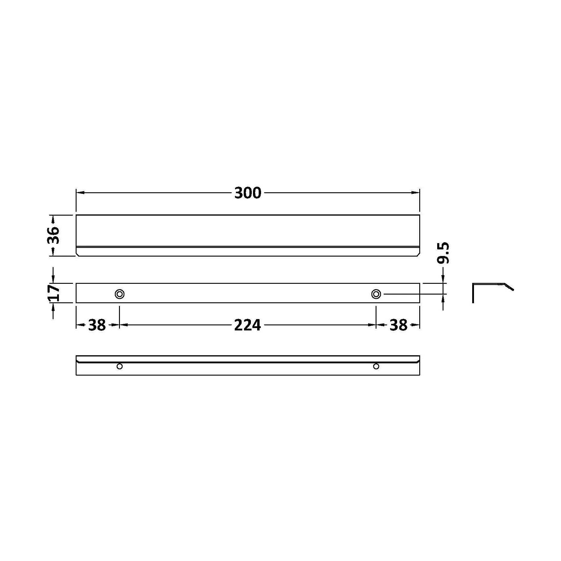 Finger Pull Handle, 300mm (224mm Centres) - Brushed Brass - Image 2