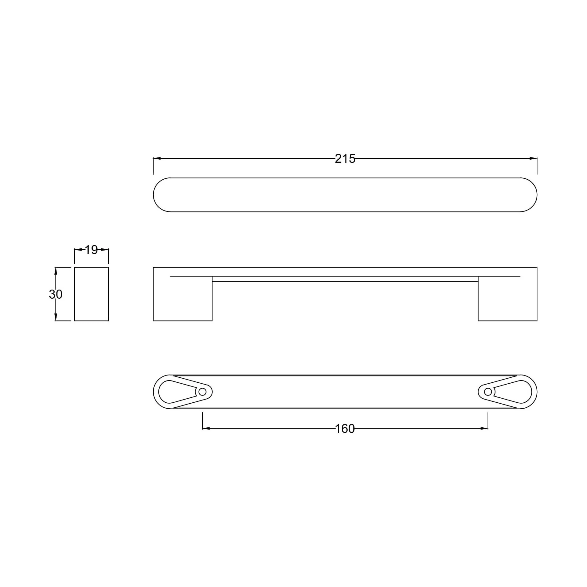 Rounded D Shape Handle, 215mm (160mm Centres) - Chrome - Image 2