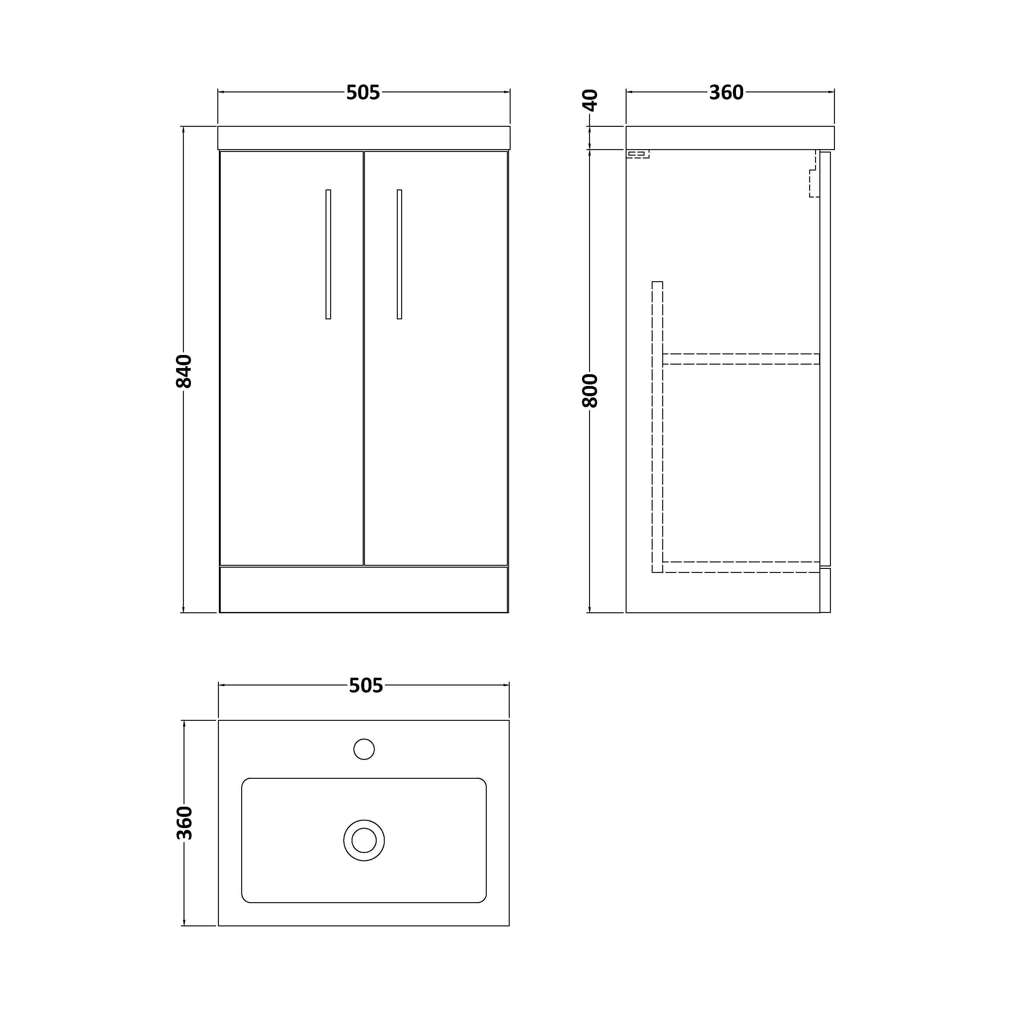 Balterley Level Compact Bathroom Cloakroom Vanity Basin Unit with Polymarble Basin, Chrome Handles, 500mm, Woodgrain Grey - Image 5