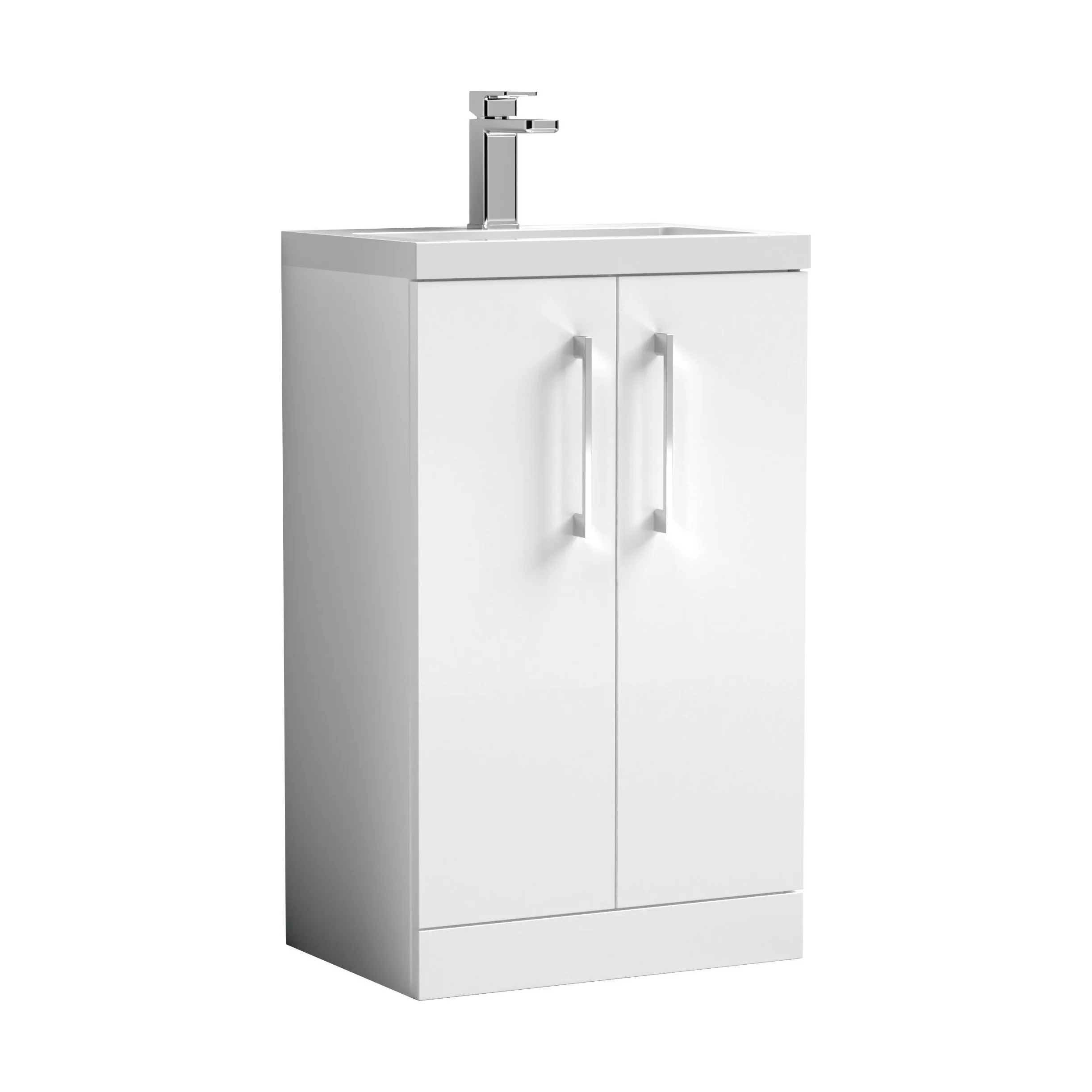 Balterley Level Compact Bathroom Cloakroom Vanity Basin Unit with Polymarble Basin, Chrome Handles, 500mm, Gloss White