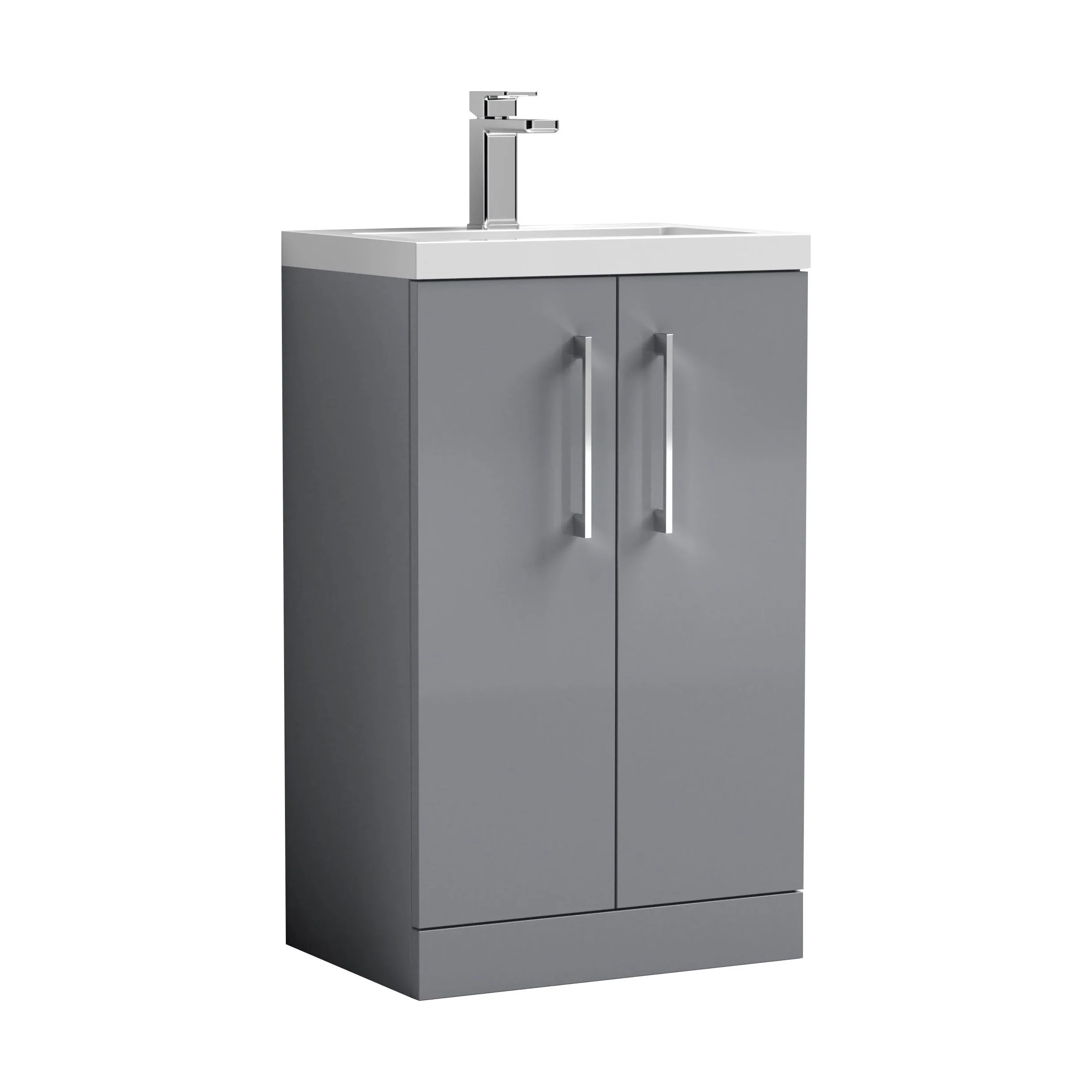 Balterley Level Compact Bathroom Cloakroom Vanity Basin Unit with Ceramic Basin, Chrome Handles, 500mm, Satin Grey