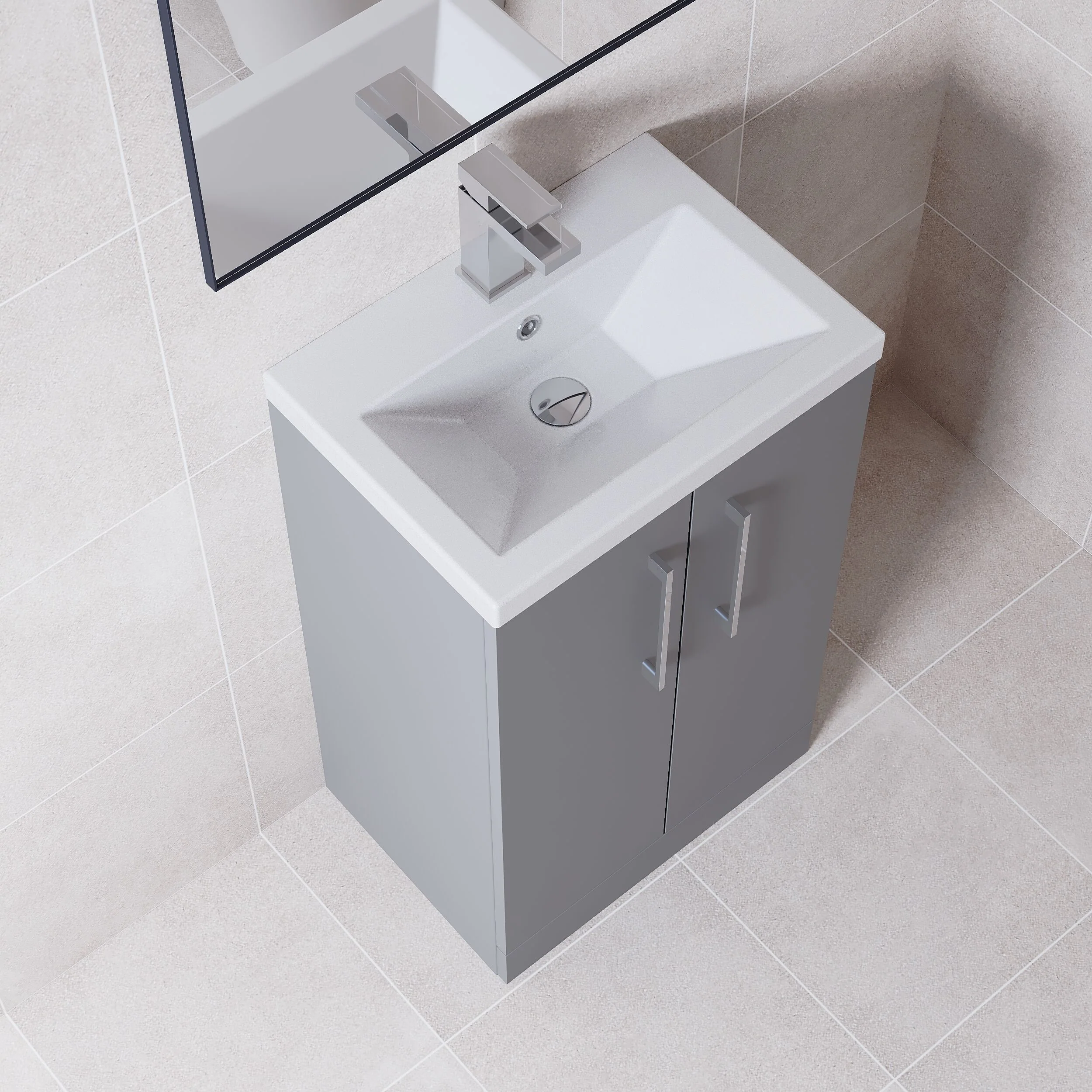Balterley Level Compact Bathroom Cloakroom Vanity Basin Unit with Ceramic Basin, Chrome Handles, 500mm, Satin Grey - Image 3