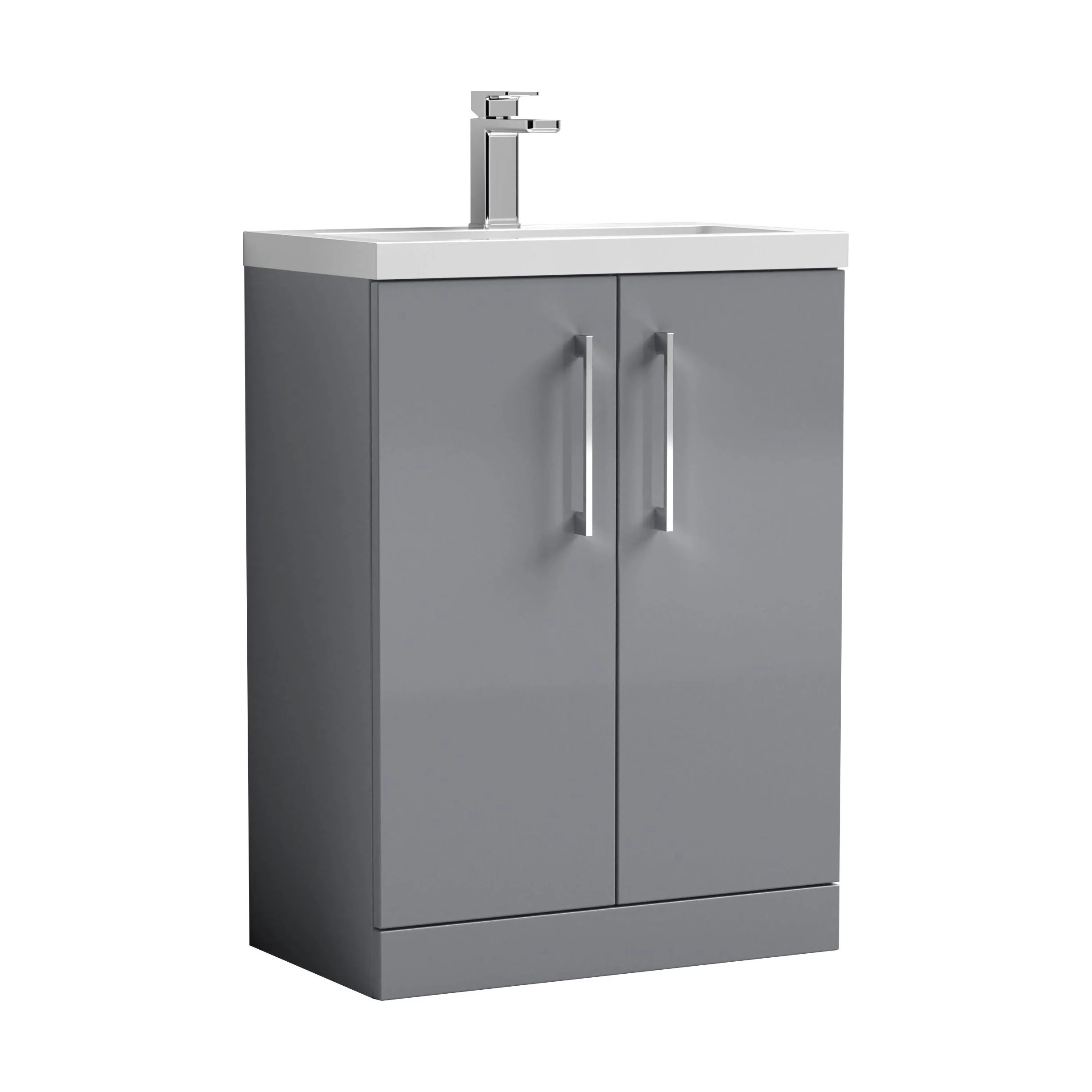 Balterley Level Compact Bathroom Cloakroom Vanity Basin Unit with Polymarble Basin, Chrome Handles, 600mm, Satin Grey