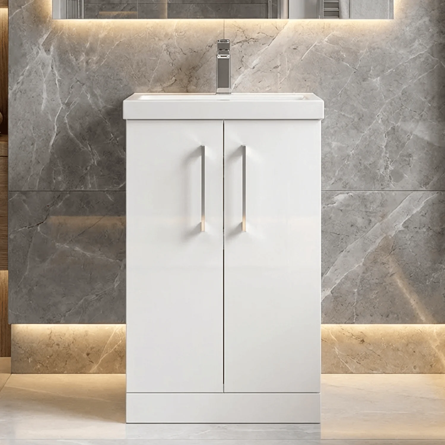 Contemporary Floor Standing Vanity Unit with Mid-Edge Basin, Choice of Size