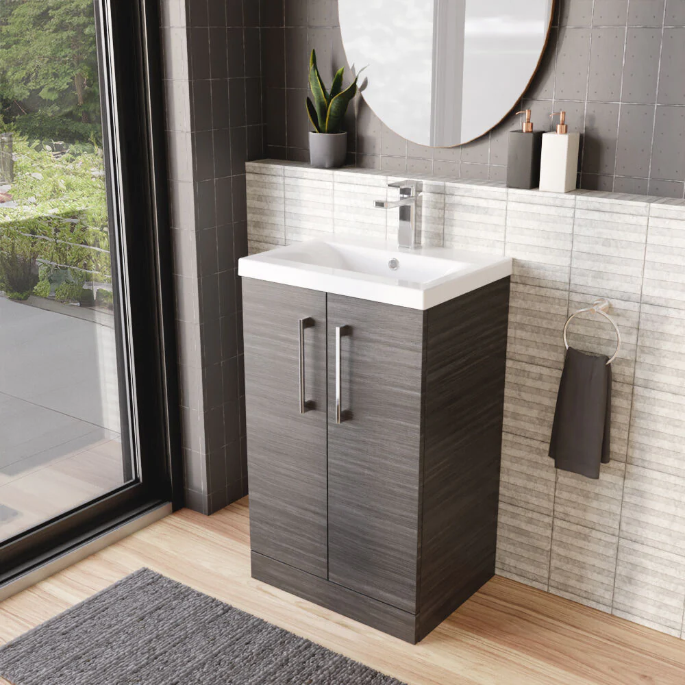 Contemporary Floor Standing Vanity Unit with Mid-Edge Basin, Choice of Size - Image 109