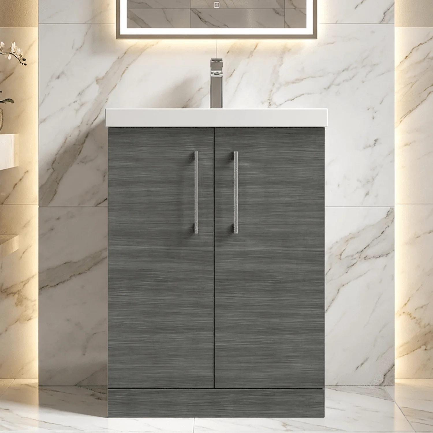 Contemporary Floor Standing Vanity Unit with Mid-Edge Basin, Choice of Size - Image 112
