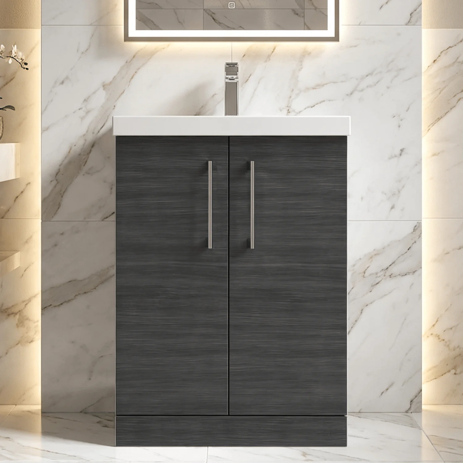Contemporary Floor Standing Vanity Unit with Mid-Edge Basin, Choice of Size - Image 130