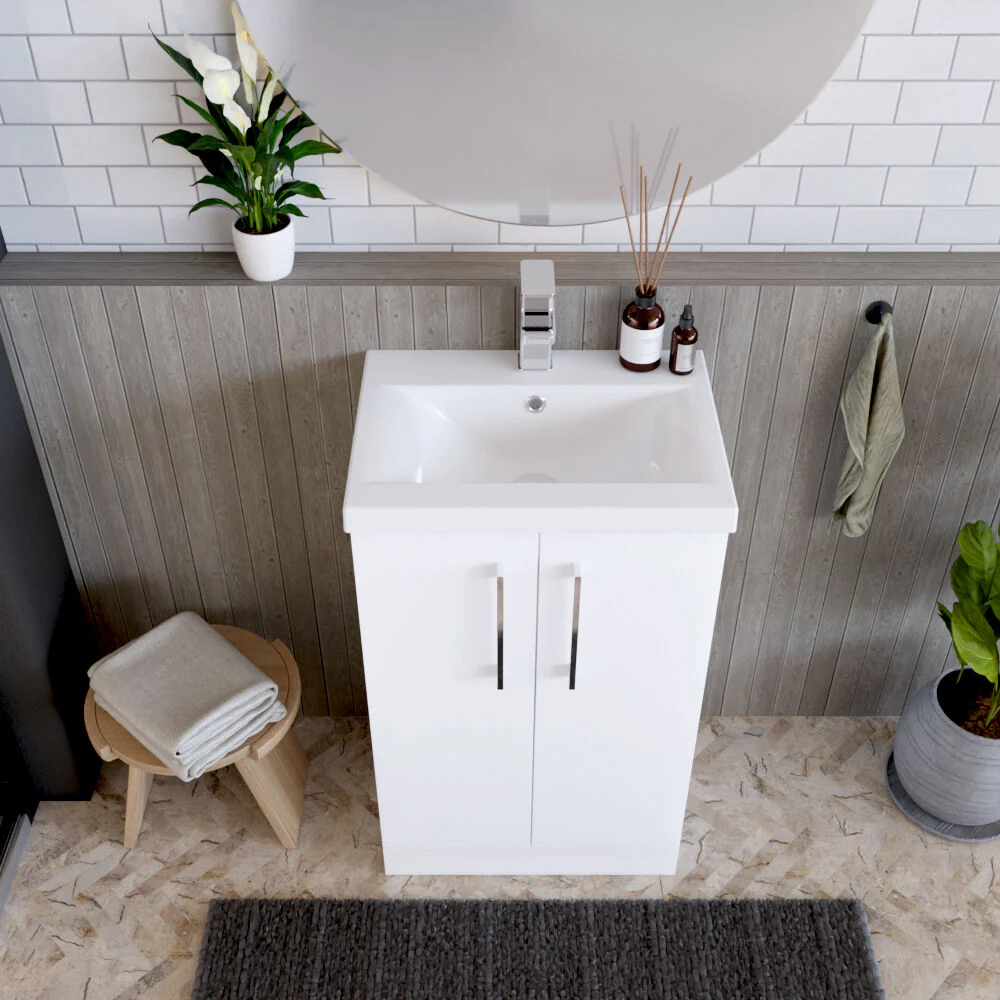 Contemporary Floor Standing Vanity Unit with Mid-Edge Basin, Choice of Size - Image 3