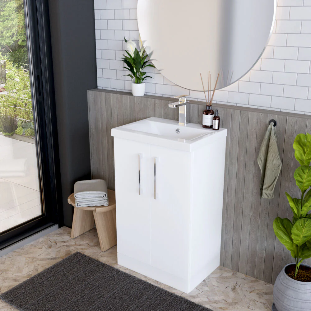 Contemporary Floor Standing Vanity Unit with Mid-Edge Basin, Choice of Size - Image 4