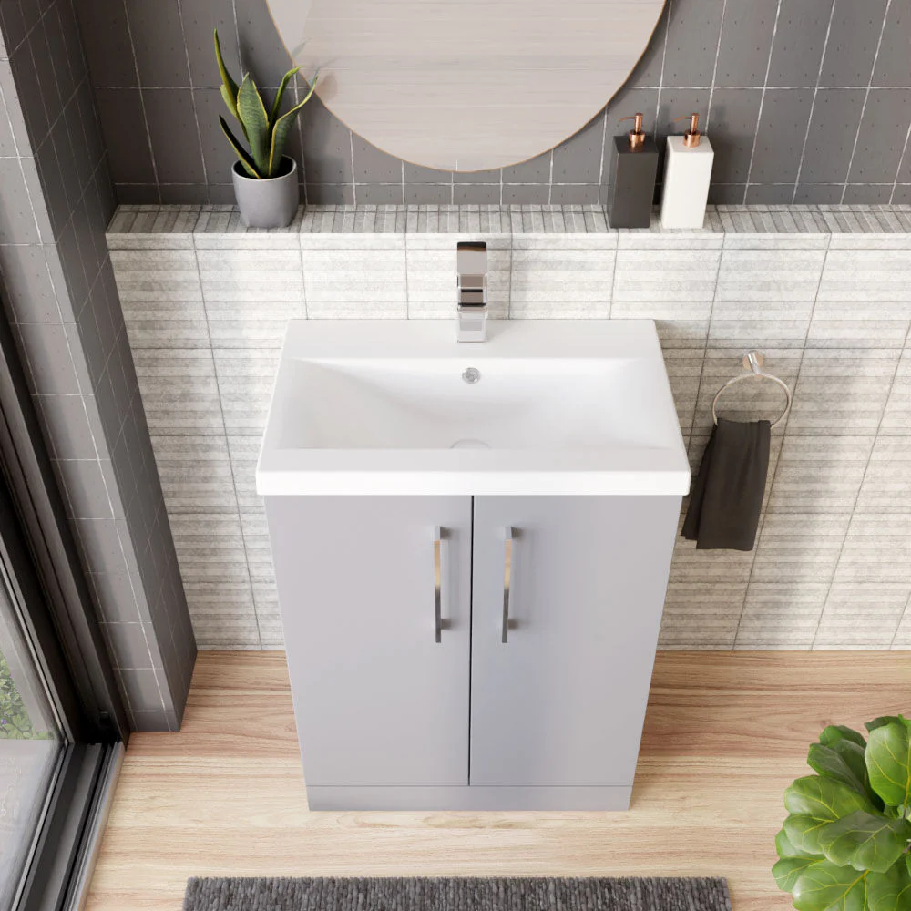 Contemporary Floor Standing Vanity Unit with Mid-Edge Basin, Choice of Size - Image 42