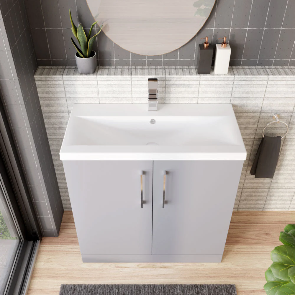 Contemporary Floor Standing Vanity Unit with Mid-Edge Basin, Choice of Size - Image 48