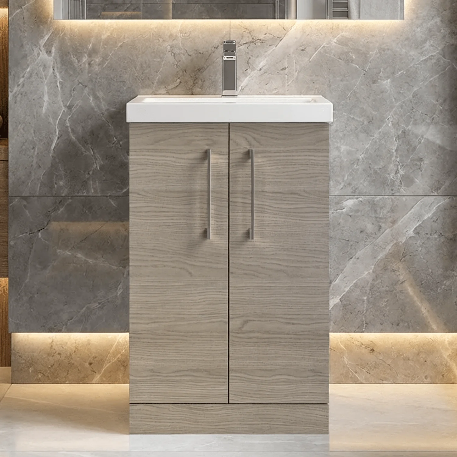 Contemporary Floor Standing Vanity Unit with Mid-Edge Basin, Choice of Size - Image 52
