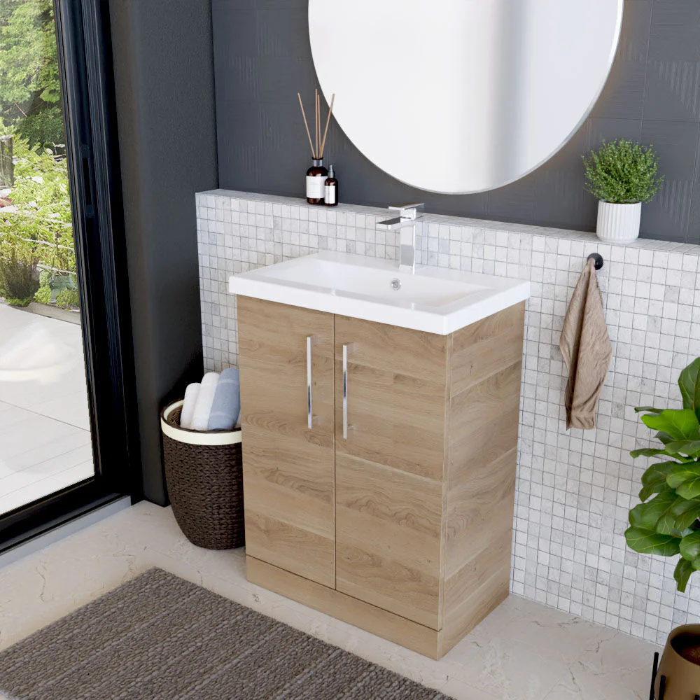 Contemporary Floor Standing Vanity Unit with Mid-Edge Basin, Choice of Size - Image 97