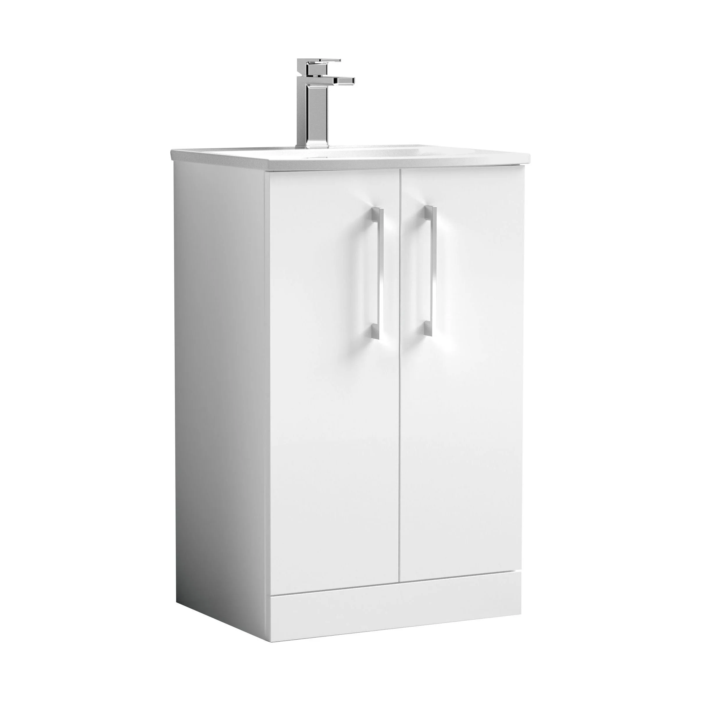 Balterley  Contemporary Bathroom 2-Door Floor-Standing Curved Basin Vanity Unit, Gloss White, 500mm