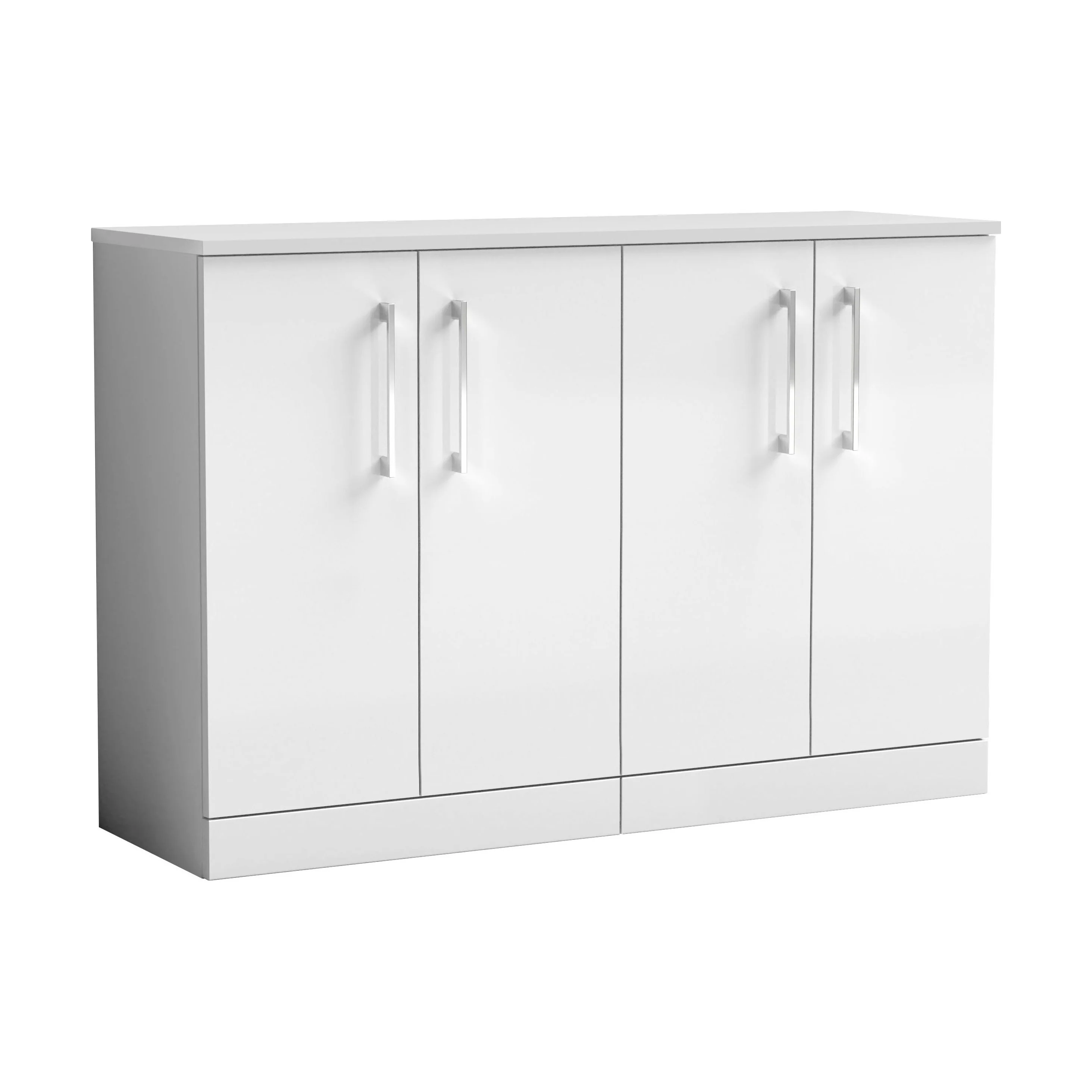 Balterley Level Modern Bathroom 4 Soft Close Door Floor Standing Vanity with Worktop, Rigid & Durable, Gloss White, 1205 mm