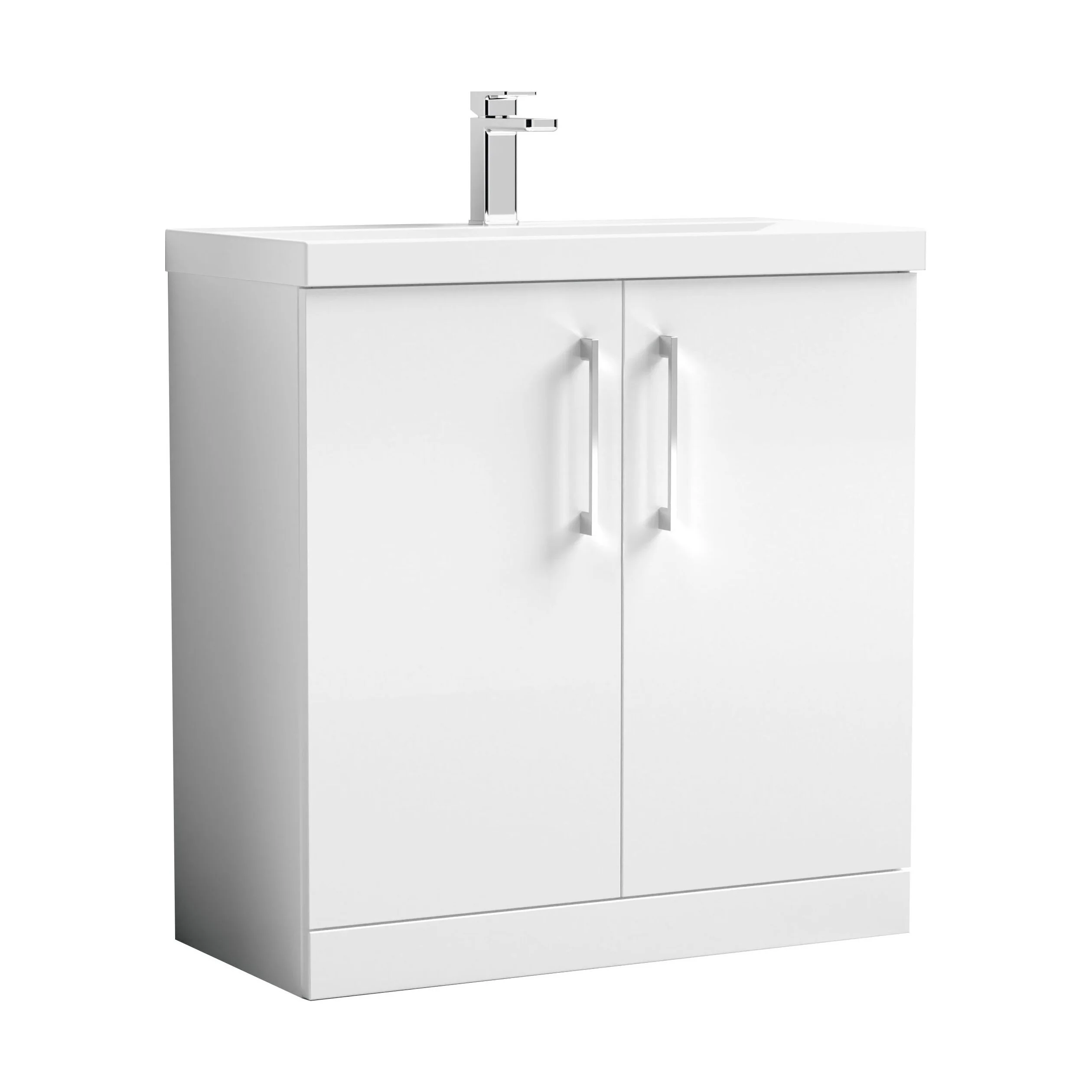 Balterley Modern Bathroom 2 Soft Close Door Thin-Edge Vanity Unit Basin, Gloss White, 800mm