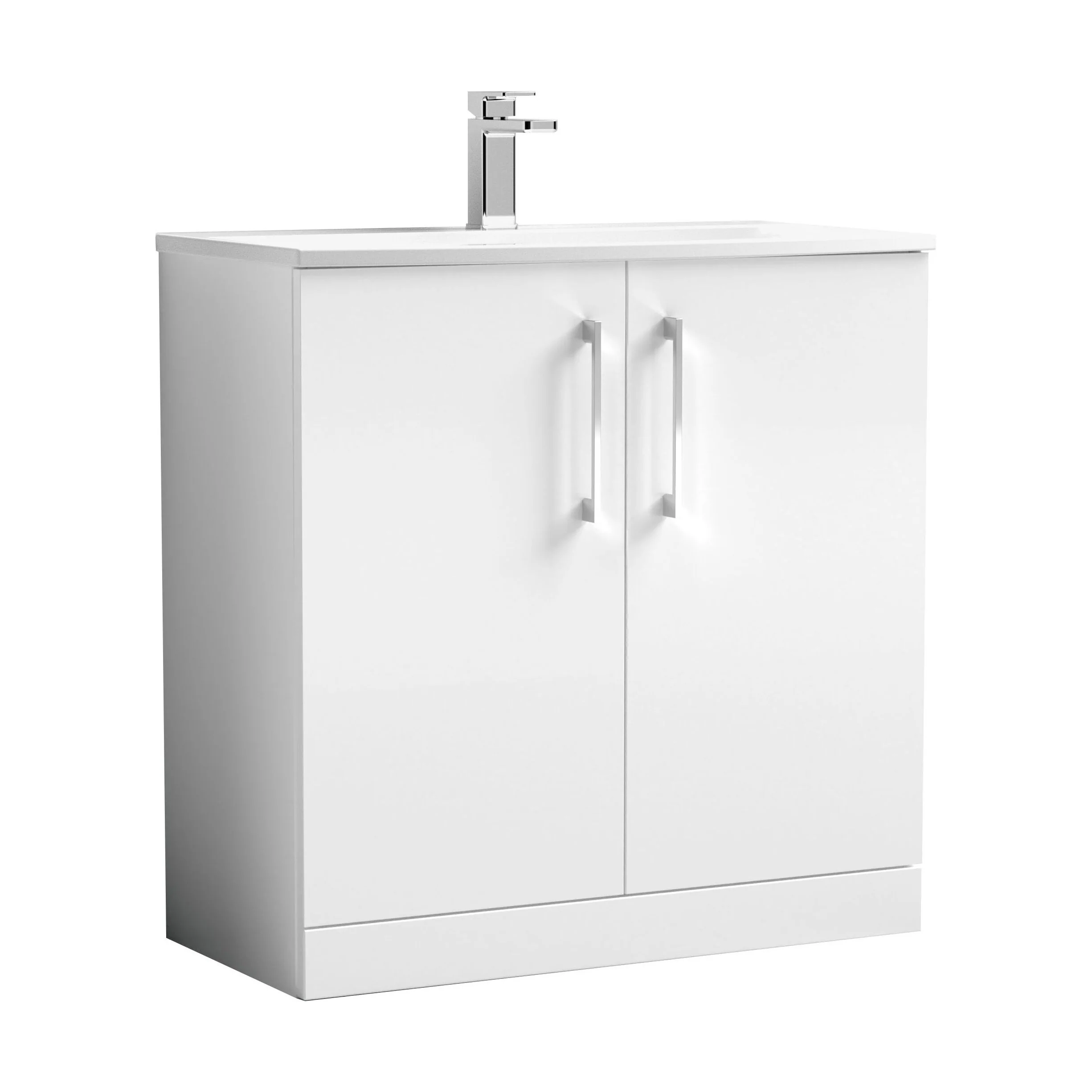 Balterley Contemporary Bathroom 2-Door Floor-Standing Curved Basin Vanity Unit, Gloss White, 800mm