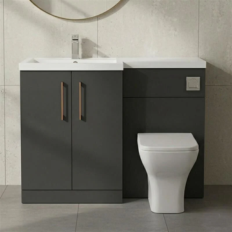 Bramshall Combination Vanity Unit with Basin & WC, Left Hand, 1100mm x 390mm - Choice of Colour and Handle Finish - Image 10