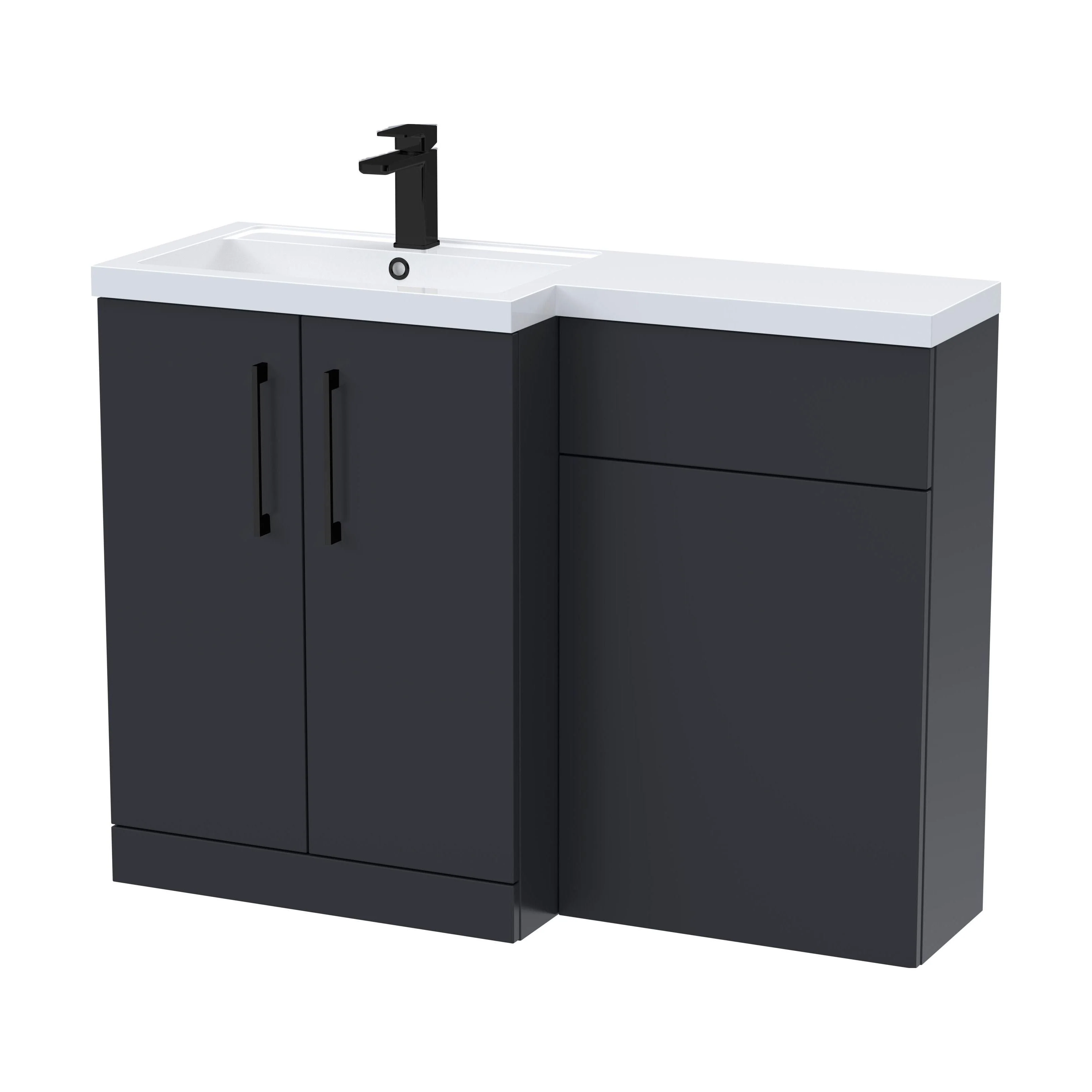 Bramshall Combination Vanity Unit with Basin & WC, Left Hand, 1100mm x 390mm - Choice of Colour and Handle Finish - Image 100