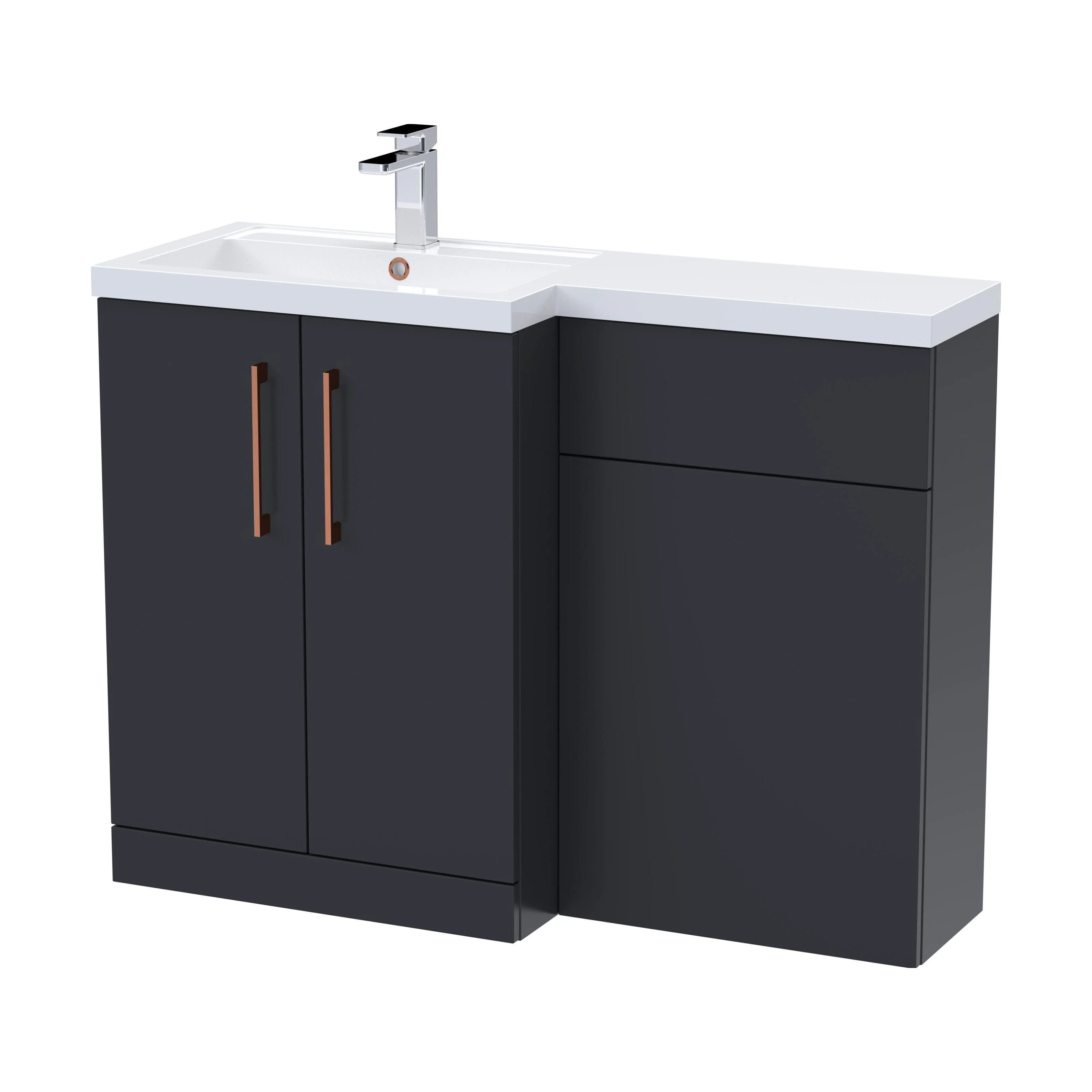 Bramshall Combination Vanity Unit with Basin & WC, Left Hand, 1100mm x 390mm - Choice of Colour and Handle Finish - Image 101