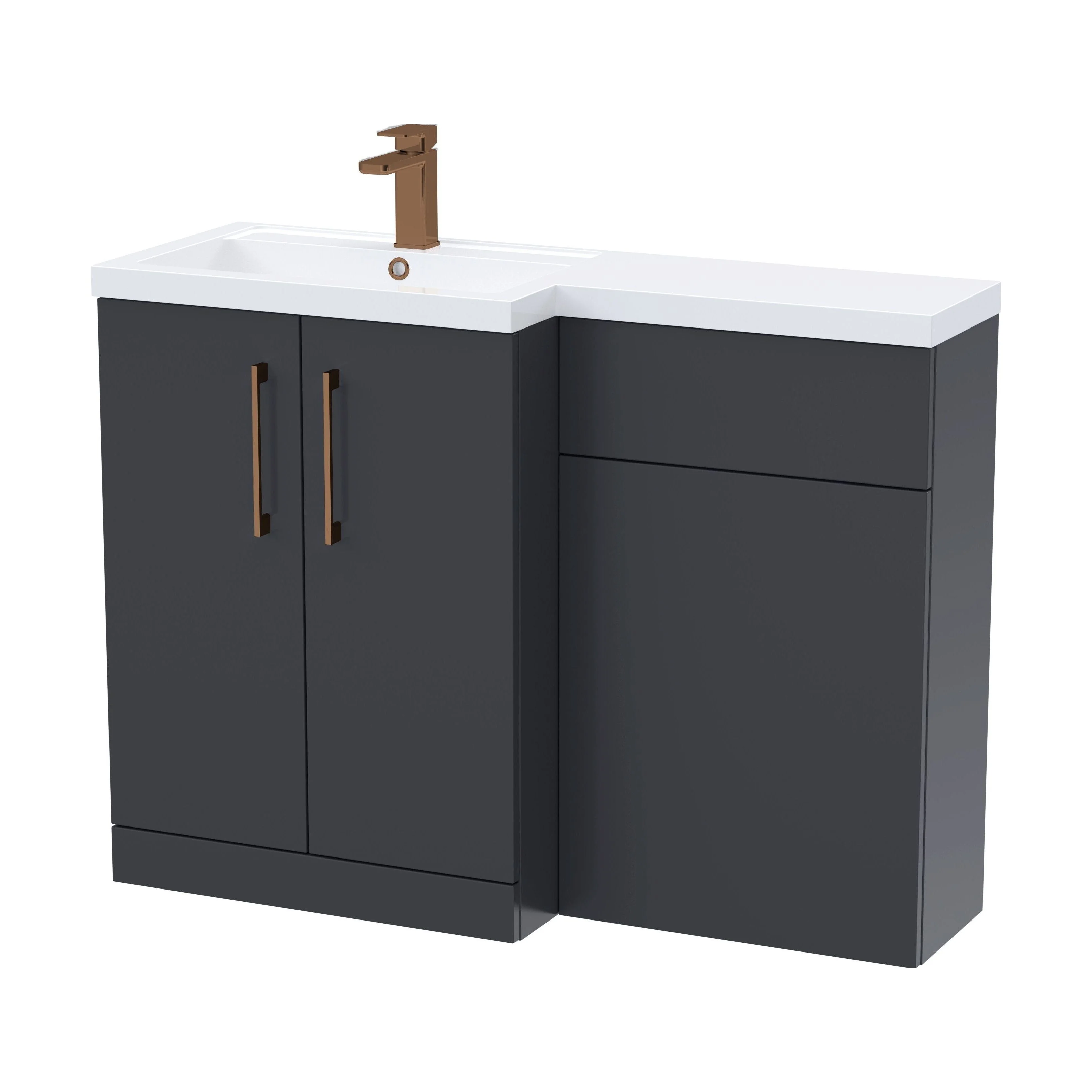 Bramshall Combination Vanity Unit with Basin & WC, Left Hand, 1100mm x 390mm - Choice of Colour and Handle Finish - Image 102