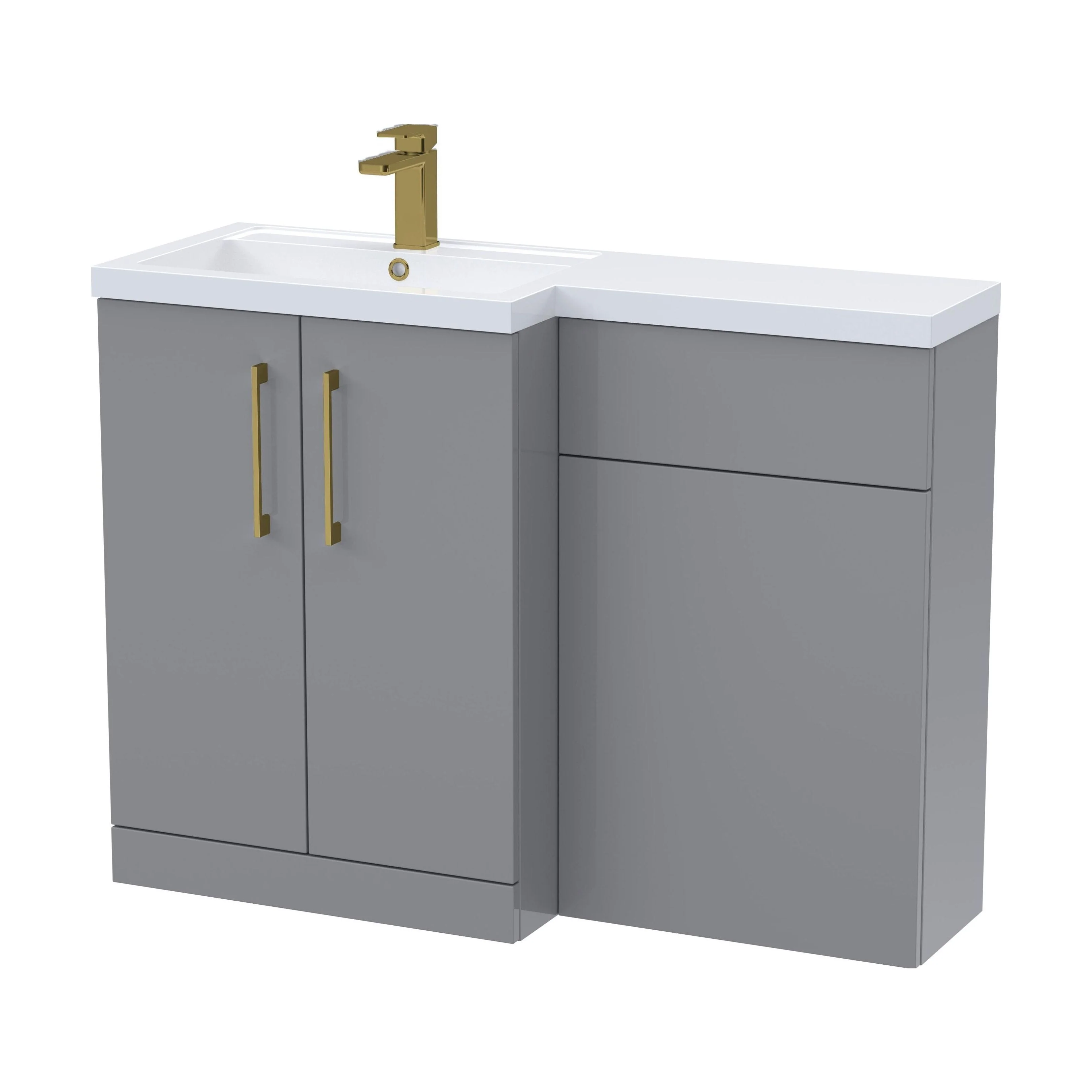 Bramshall Combination Vanity Unit with Basin & WC, Left Hand, 1100mm x 390mm - Choice of Colour and Handle Finish - Image 105
