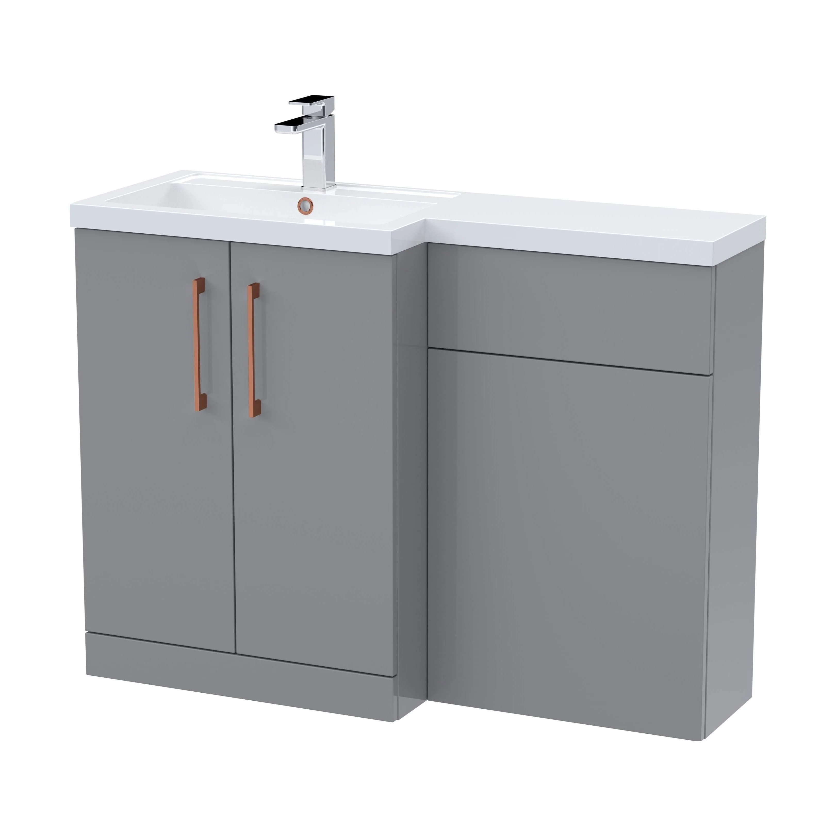 Bramshall Combination Vanity Unit with Basin & WC, Left Hand, 1100mm x 390mm - Choice of Colour and Handle Finish - Image 107