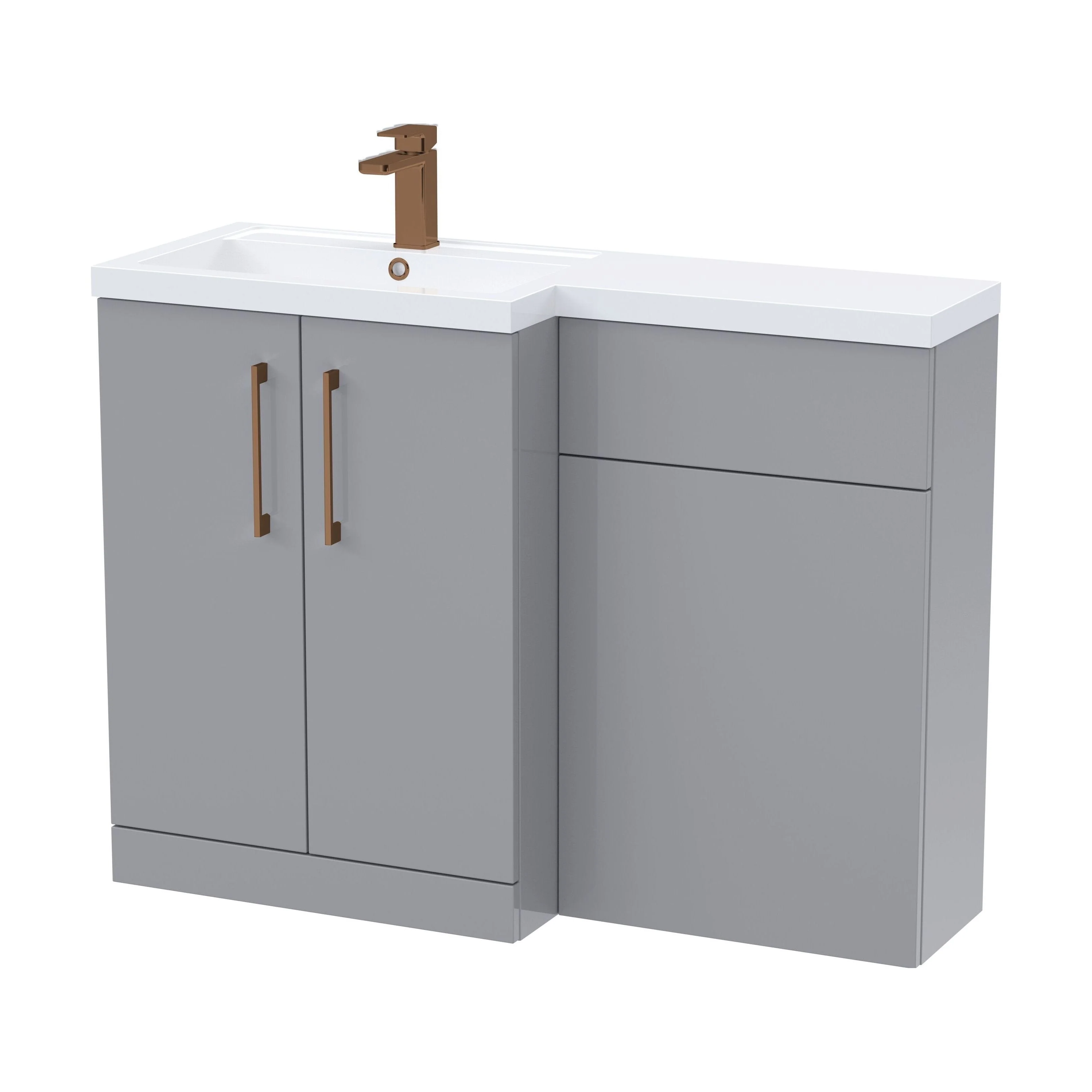 Bramshall Combination Vanity Unit with Basin & WC, Left Hand, 1100mm x 390mm - Choice of Colour and Handle Finish - Image 108