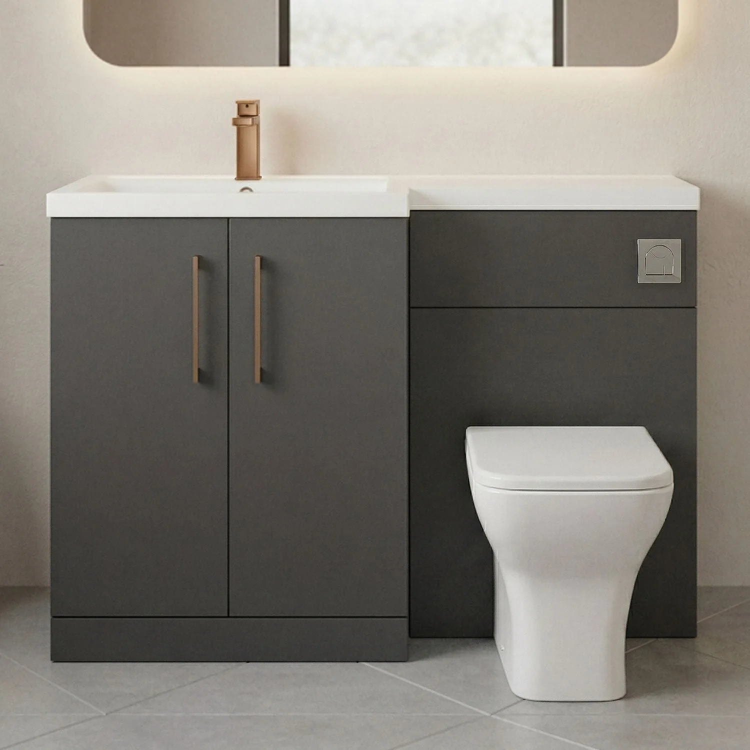 Bramshall Combination Vanity Unit with Basin & WC, Left Hand, 1100mm x 390mm - Choice of Colour and Handle Finish - Image 11