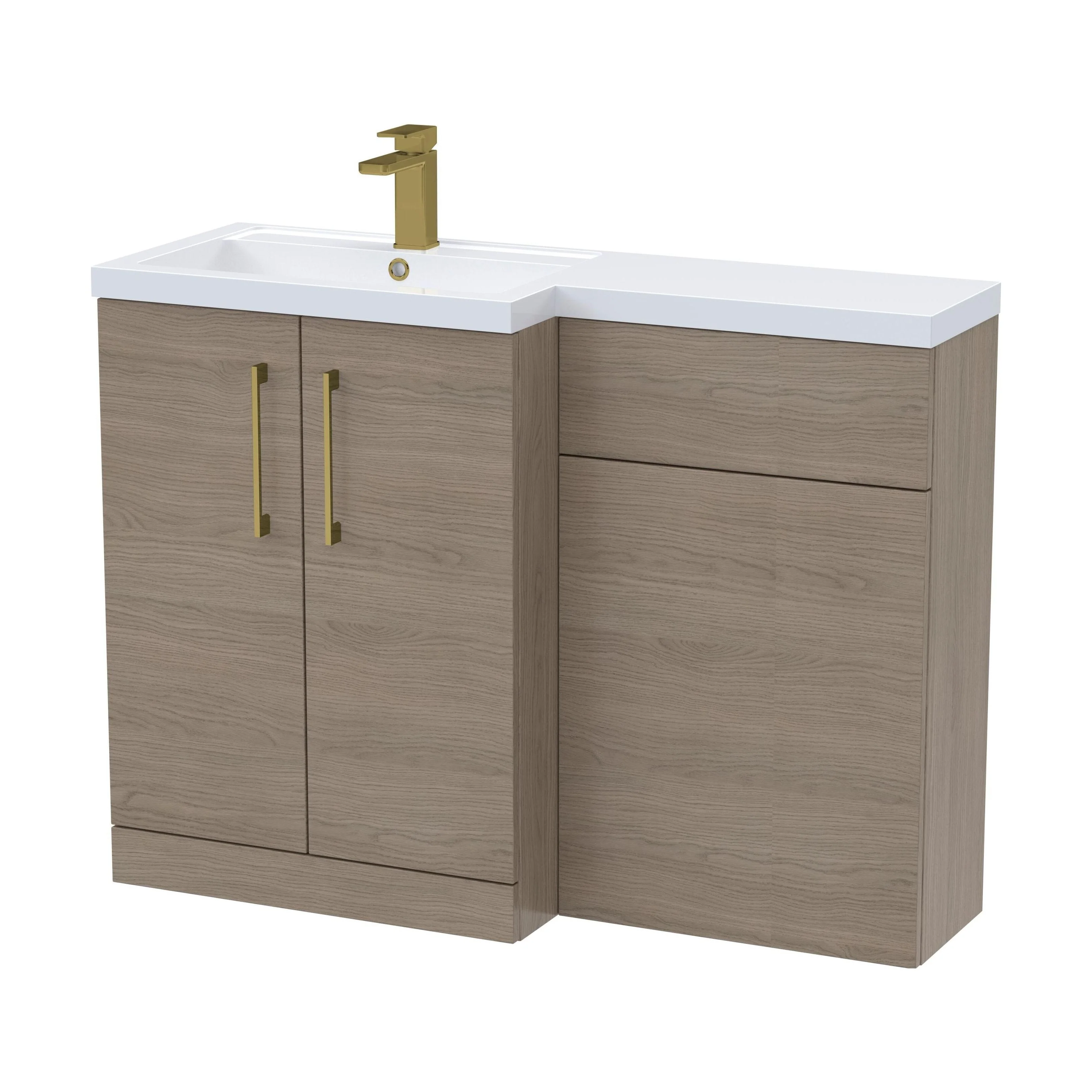 Bramshall Combination Vanity Unit with Basin & WC, Left Hand, 1100mm x 390mm - Choice of Colour and Handle Finish - Image 111