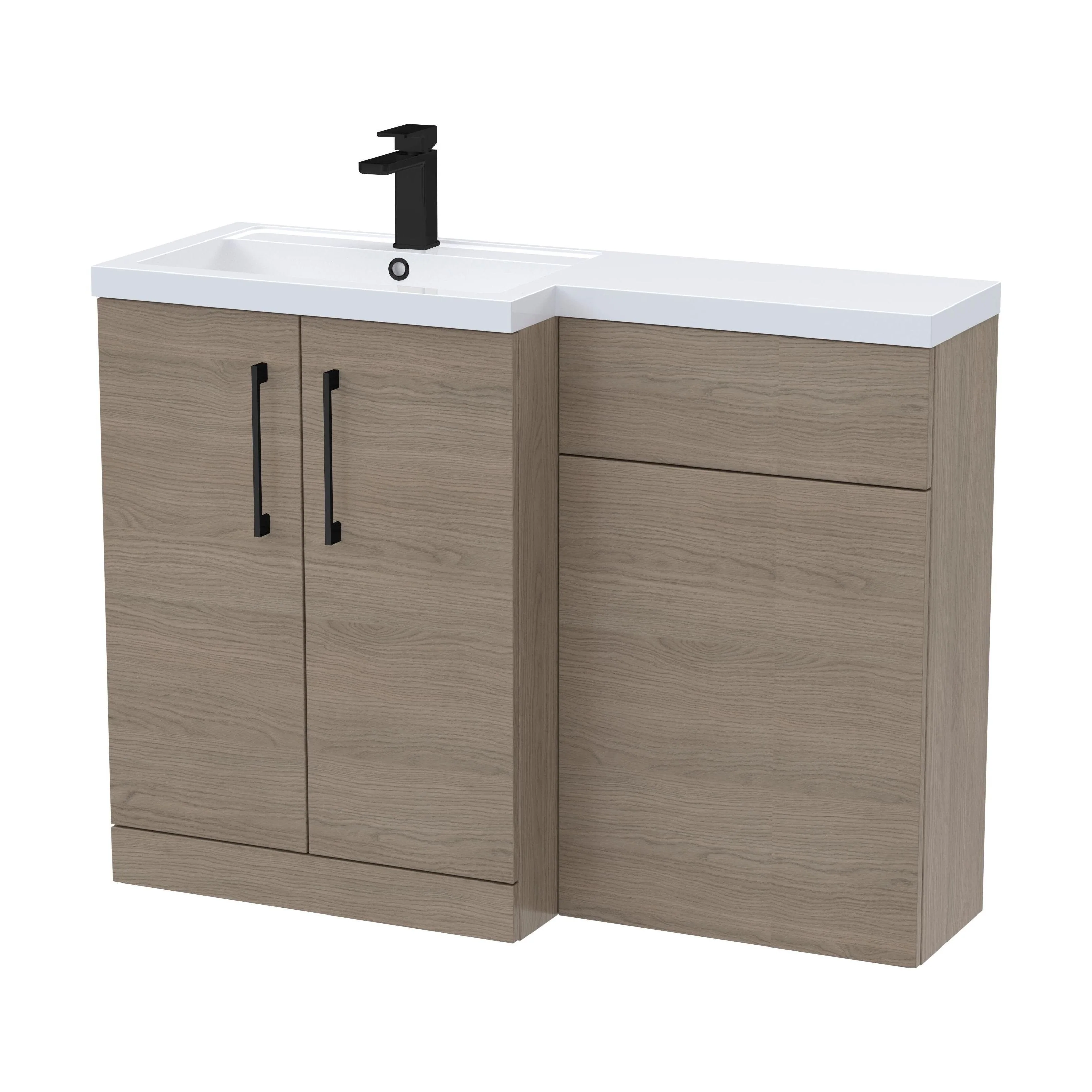 Bramshall Combination Vanity Unit with Basin & WC, Left Hand, 1100mm x 390mm - Choice of Colour and Handle Finish - Image 112