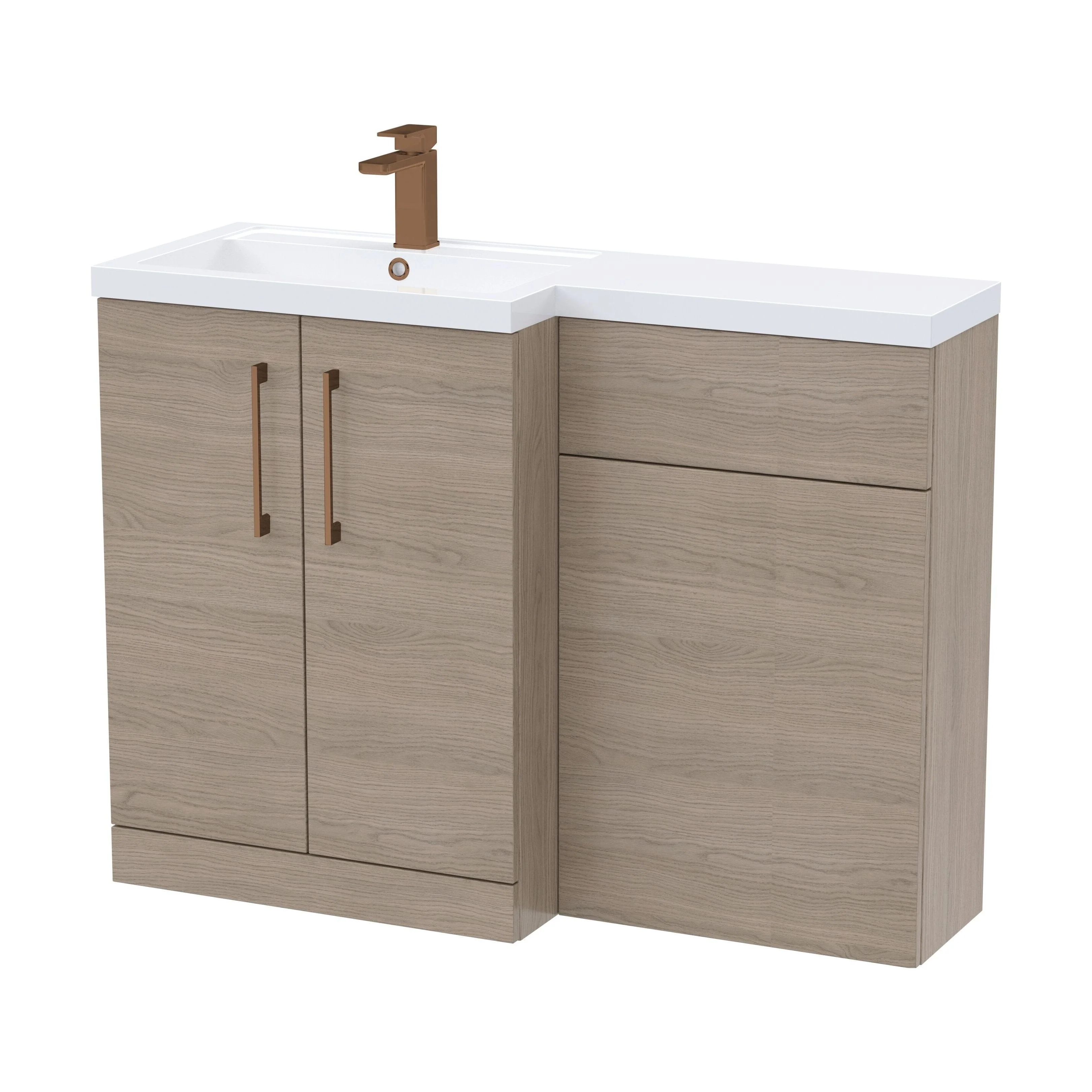 Bramshall Combination Vanity Unit with Basin & WC, Left Hand, 1100mm x 390mm - Choice of Colour and Handle Finish - Image 114