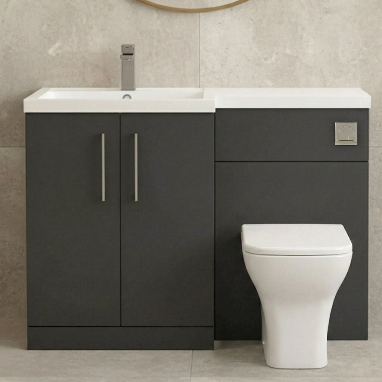 Bramshall Combination Vanity Unit with Basin & WC, Left Hand, 1100mm x 390mm - Choice of Colour and Handle Finish - Image 12