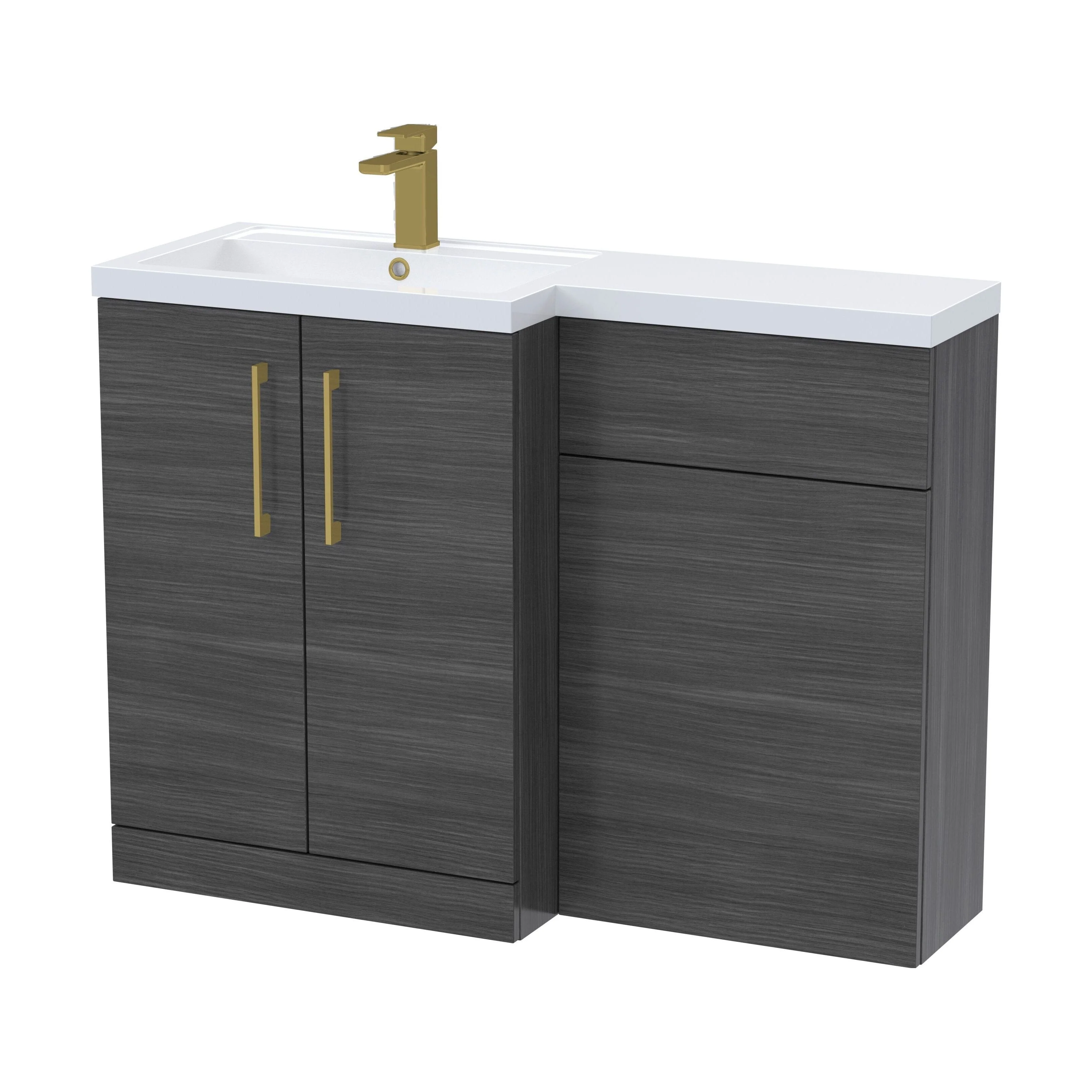 Bramshall Combination Vanity Unit with Basin & WC, Left Hand, 1100mm x 390mm - Choice of Colour and Handle Finish - Image 129