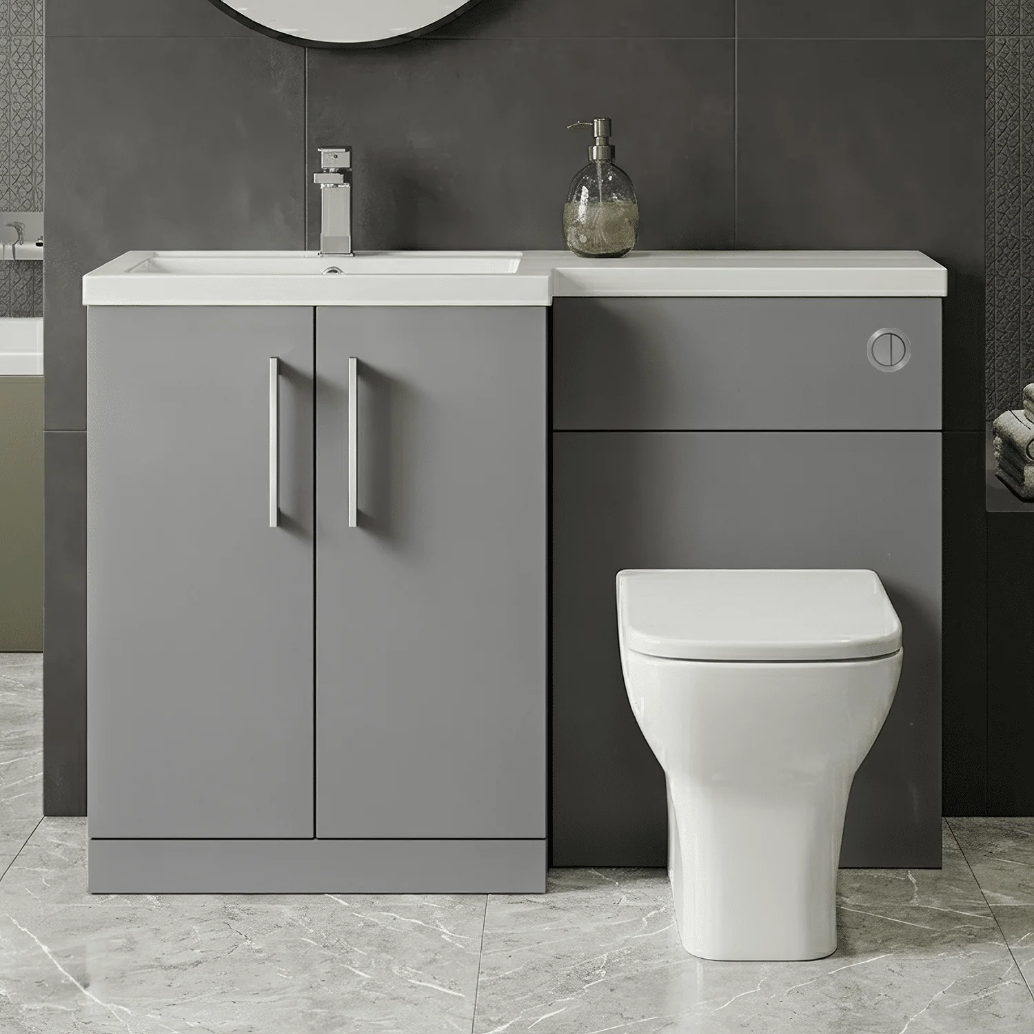 Bramshall Combination Vanity Unit with Basin & WC, Left Hand, 1100mm x 390mm - Choice of Colour and Handle Finish - Image 13