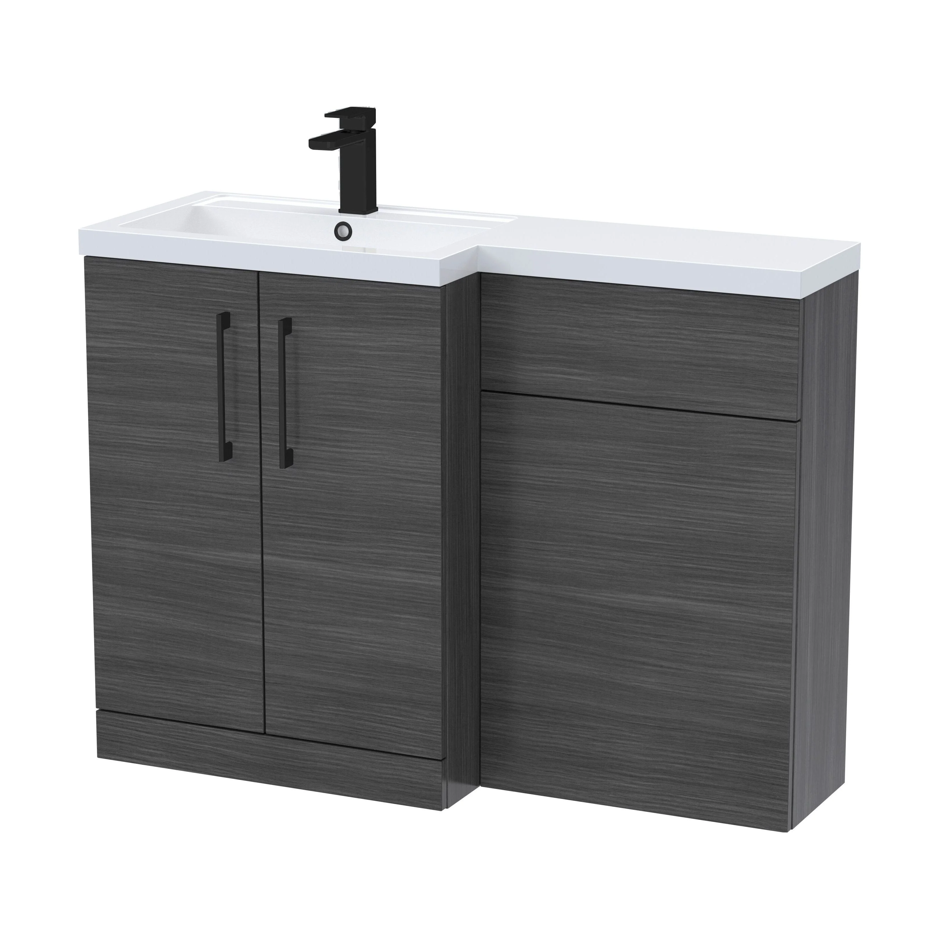 Bramshall Combination Vanity Unit with Basin & WC, Left Hand, 1100mm x 390mm - Choice of Colour and Handle Finish - Image 130
