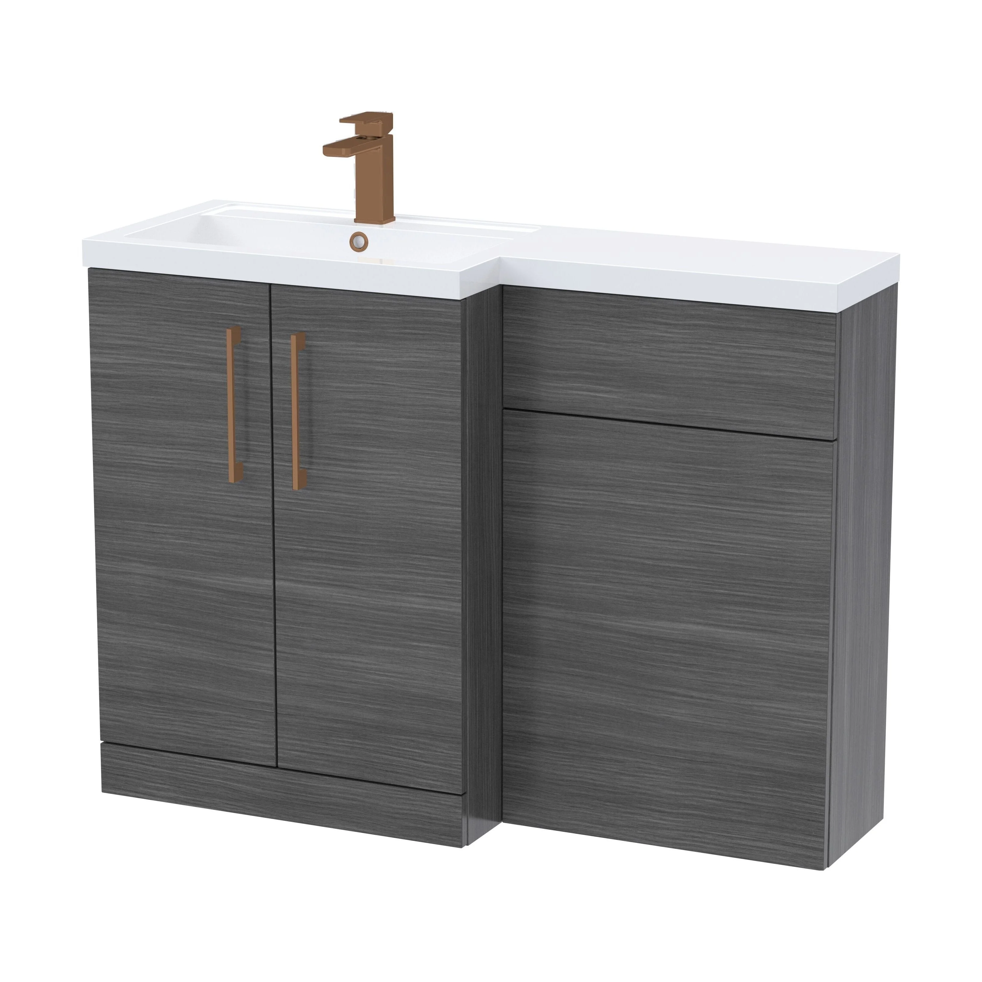 Bramshall Combination Vanity Unit with Basin & WC, Left Hand, 1100mm x 390mm - Choice of Colour and Handle Finish - Image 132