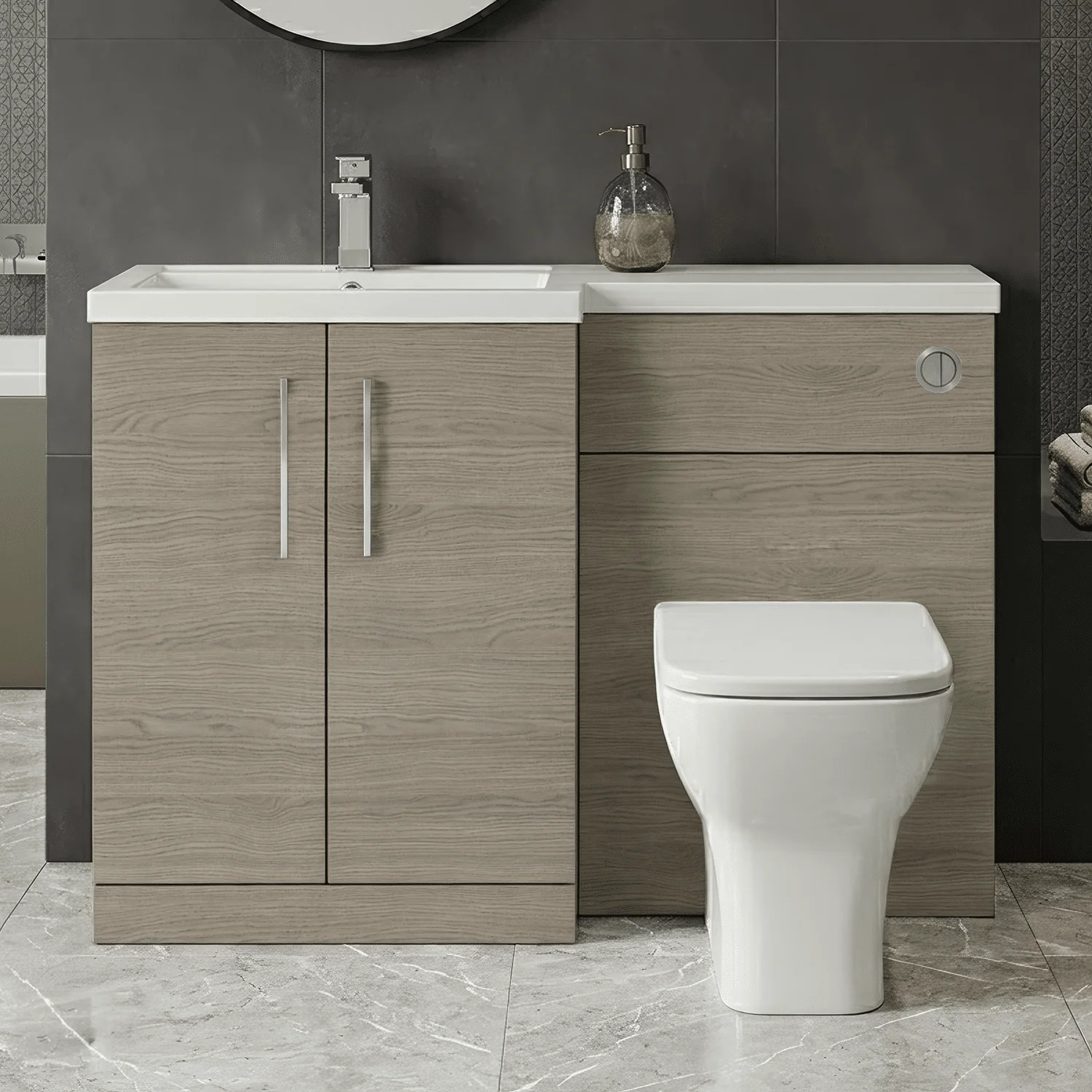 Bramshall Combination Vanity Unit with Basin & WC, Left Hand, 1100mm x 390mm - Choice of Colour and Handle Finish - Image 14
