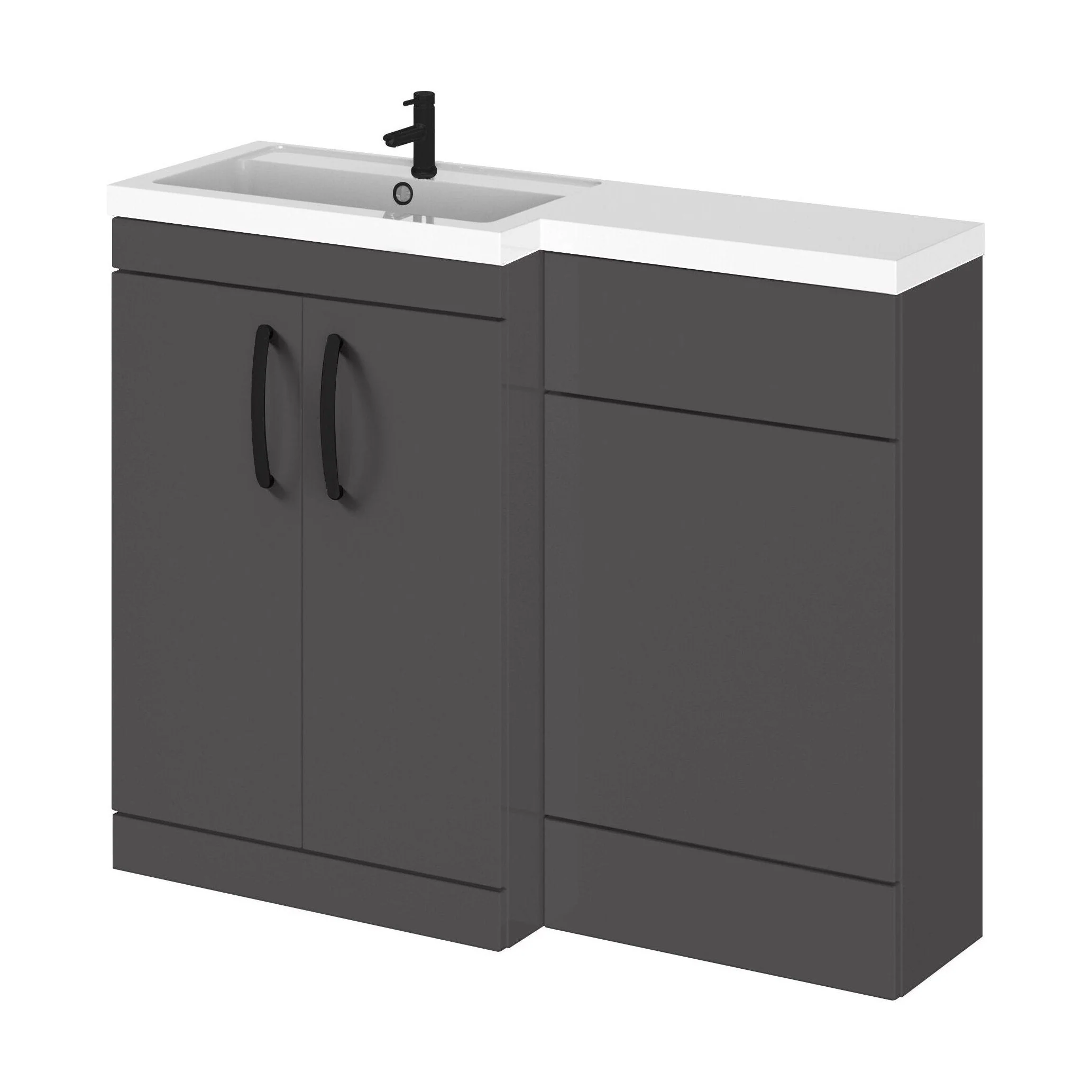 Bramshall Combination Vanity Unit with Basin & WC, Left Hand, 1100mm x 390mm - Choice of Colour and Handle Finish - Image 145