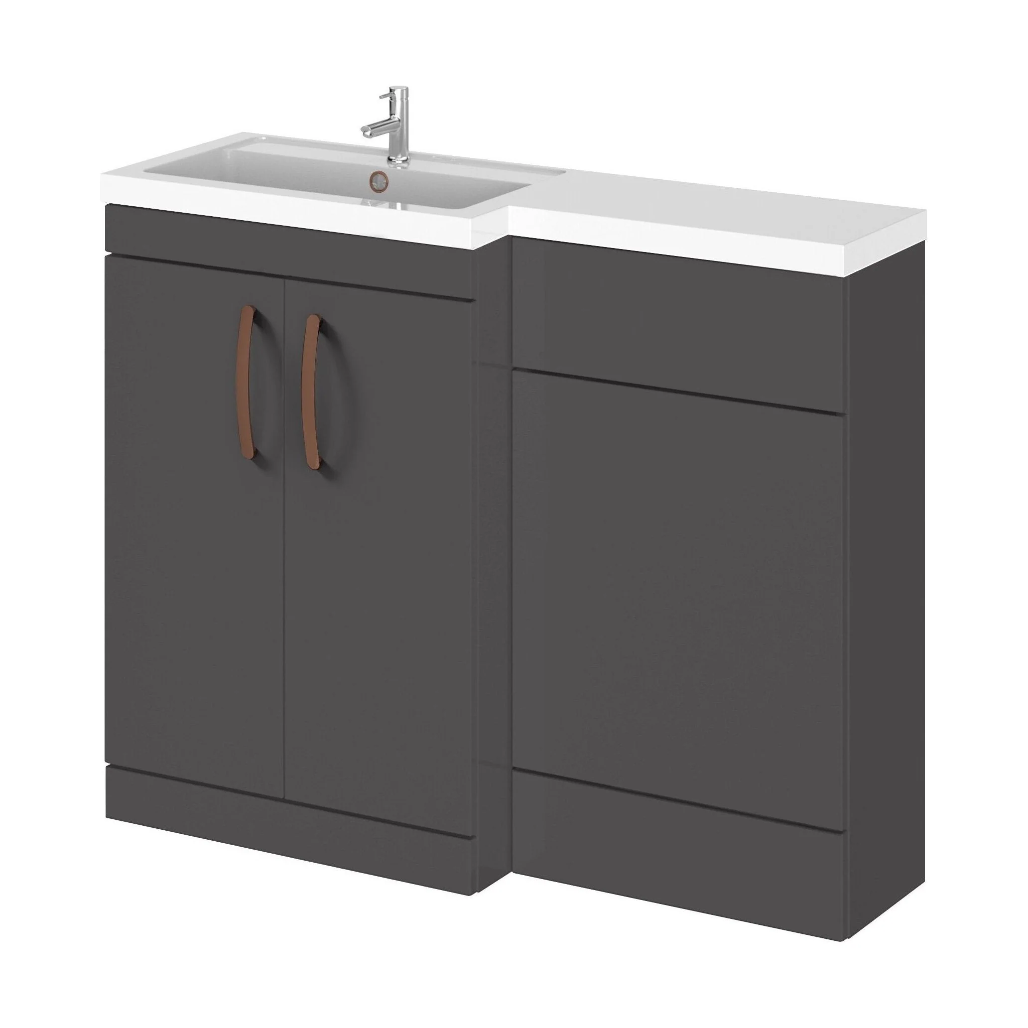 Bramshall Combination Vanity Unit with Basin & WC, Left Hand, 1100mm x 390mm - Choice of Colour and Handle Finish - Image 146