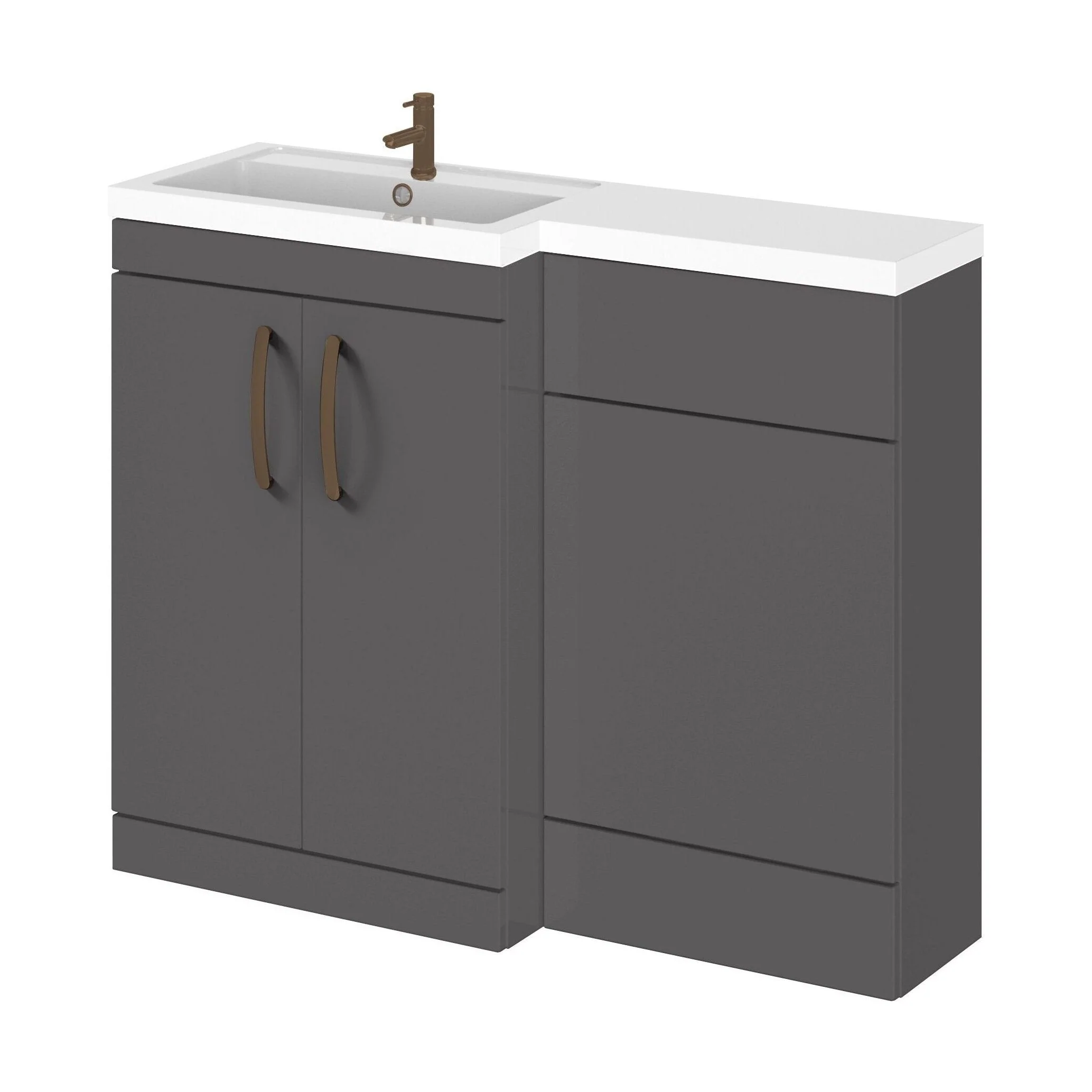Bramshall Combination Vanity Unit with Basin & WC, Left Hand, 1100mm x 390mm - Choice of Colour and Handle Finish - Image 147