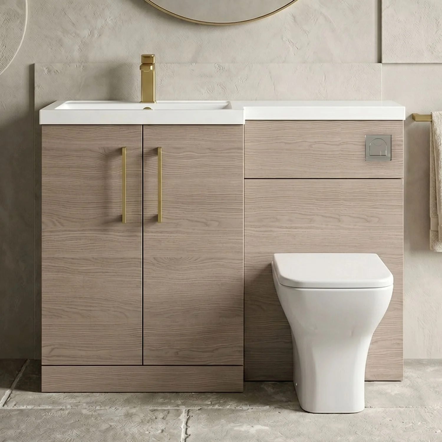 Bramshall Combination Vanity Unit with Basin & WC, Left Hand, 1100mm x 390mm - Choice of Colour and Handle Finish - Image 15