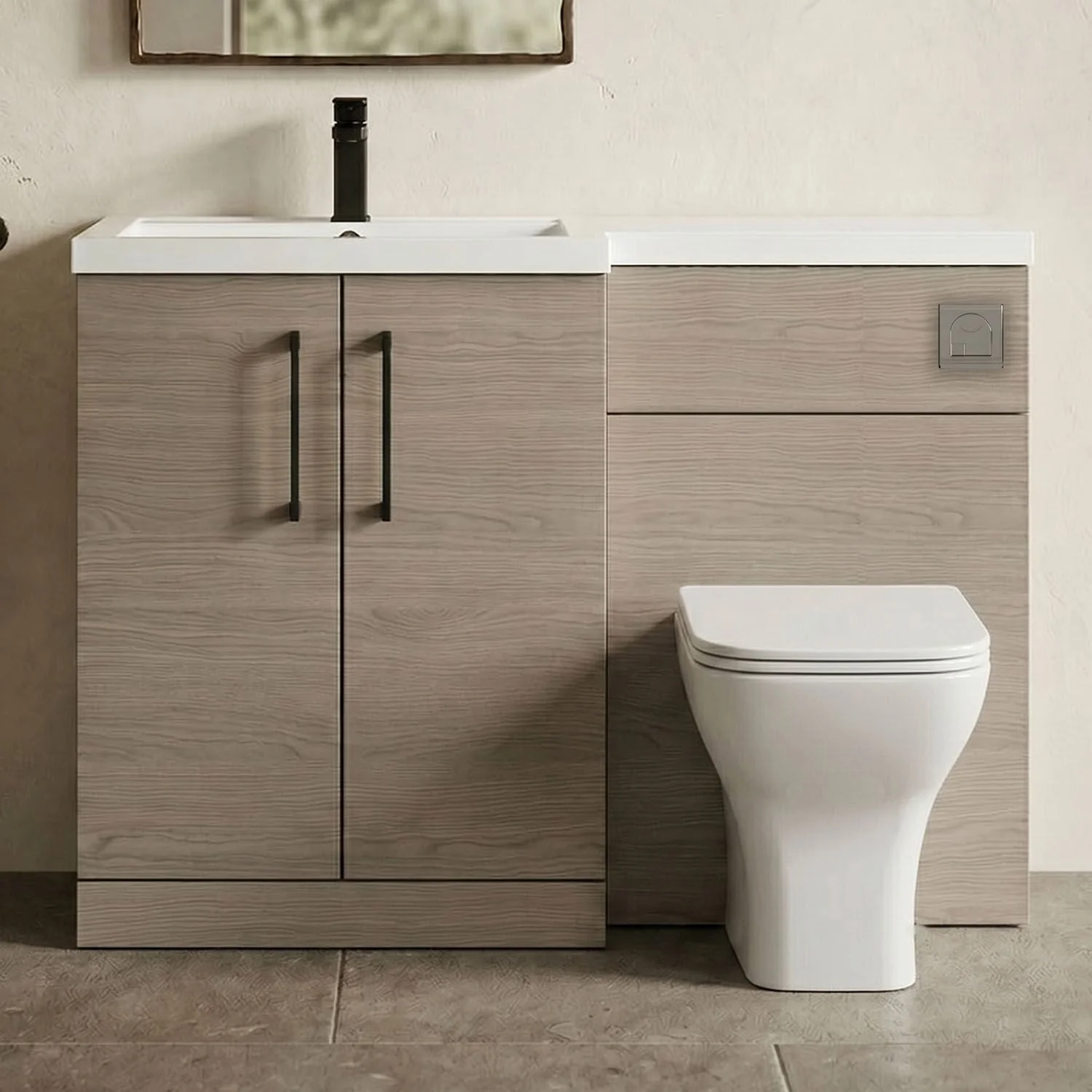 Bramshall Combination Vanity Unit with Basin & WC, Left Hand, 1100mm x 390mm - Choice of Colour and Handle Finish - Image 16