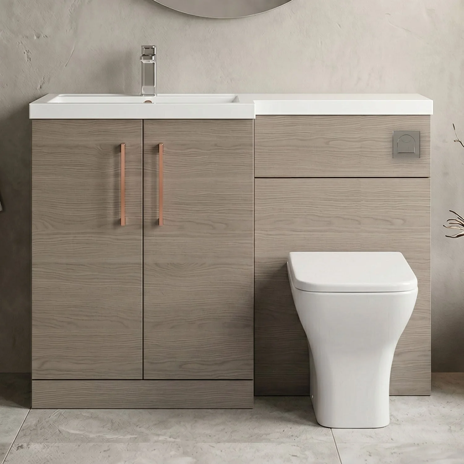 Bramshall Combination Vanity Unit with Basin & WC, Left Hand, 1100mm x 390mm - Choice of Colour and Handle Finish - Image 17